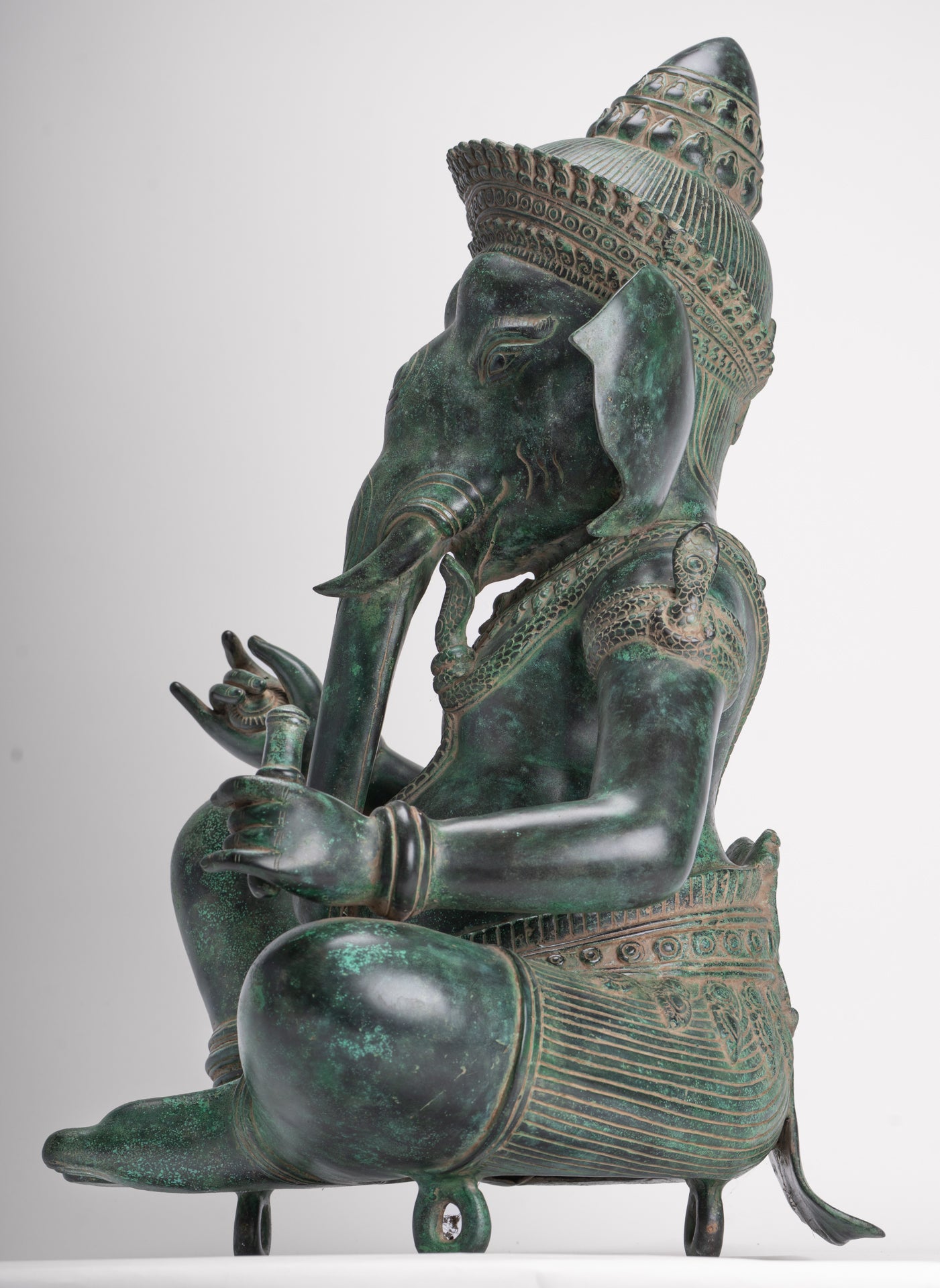 Ganesha Statue - Antique Khmer Style Bronze Seated Ganesha Statue - 63cm/24"