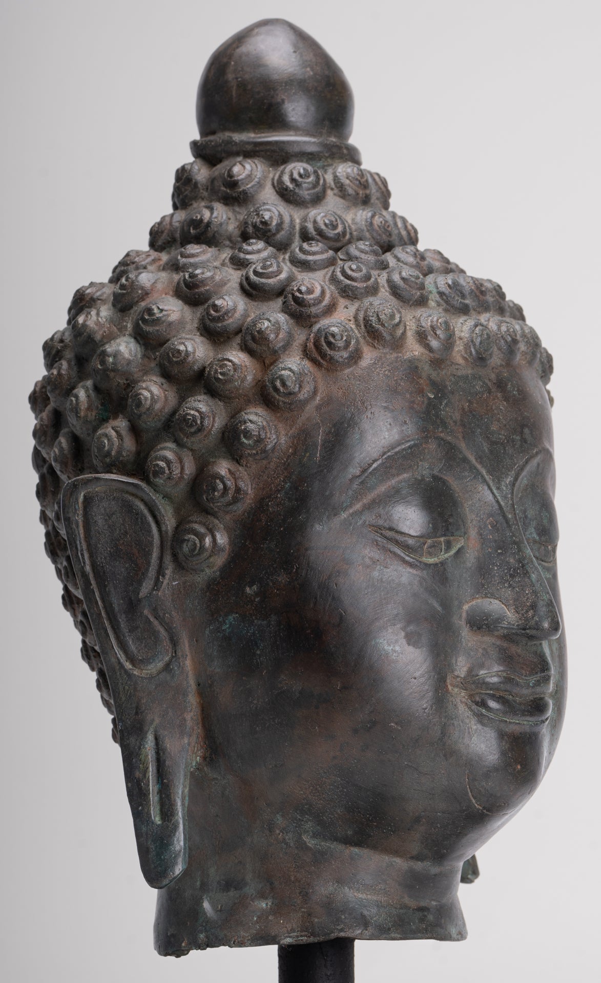 Buddha Head - Antique Thai Style Chiang Saen Mounted Bronze Buddha Head - 45cm/18"
