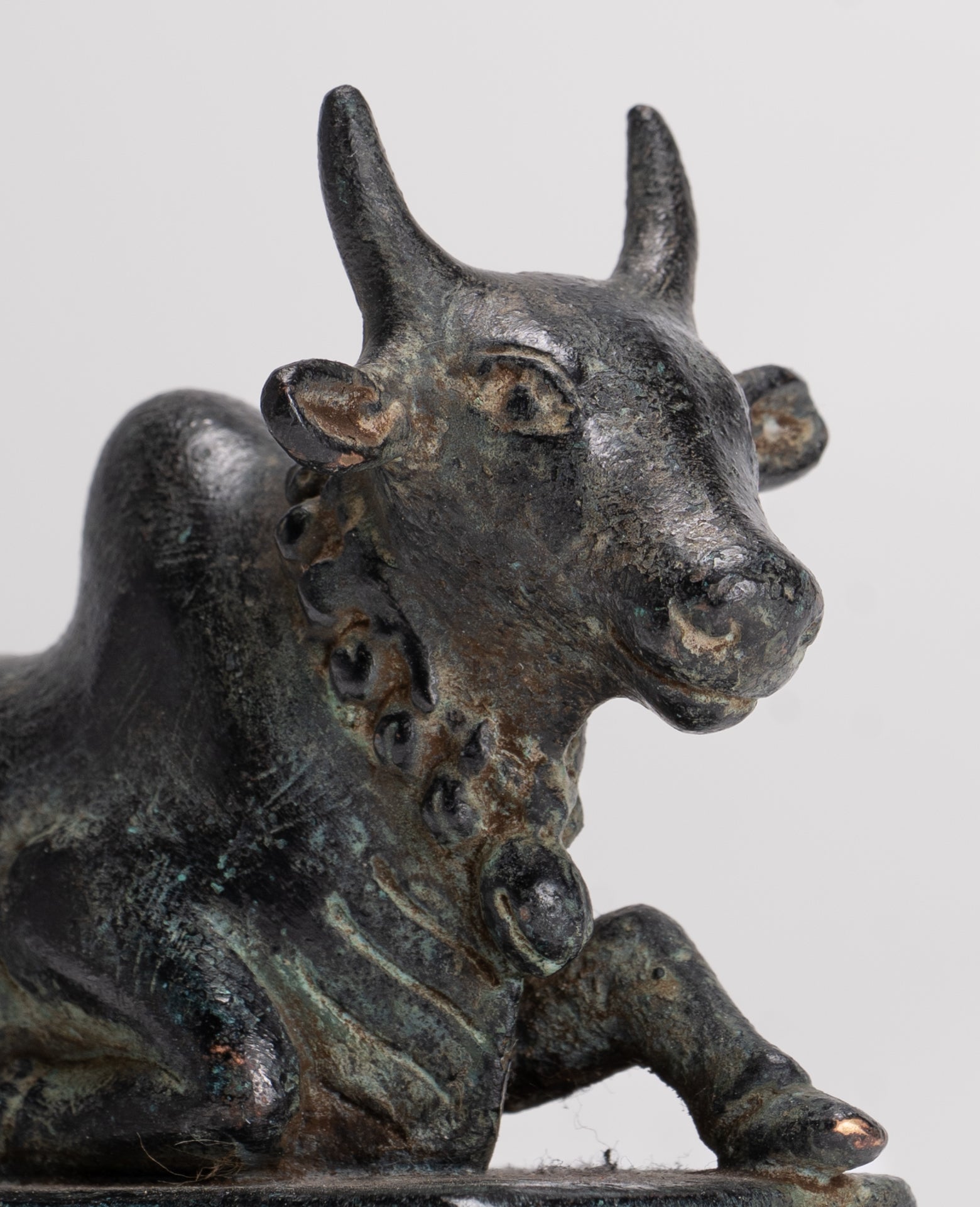 Antique Khmer Style Bronze Nandi Statue - Mount of Shiva - 10cm/4" Long