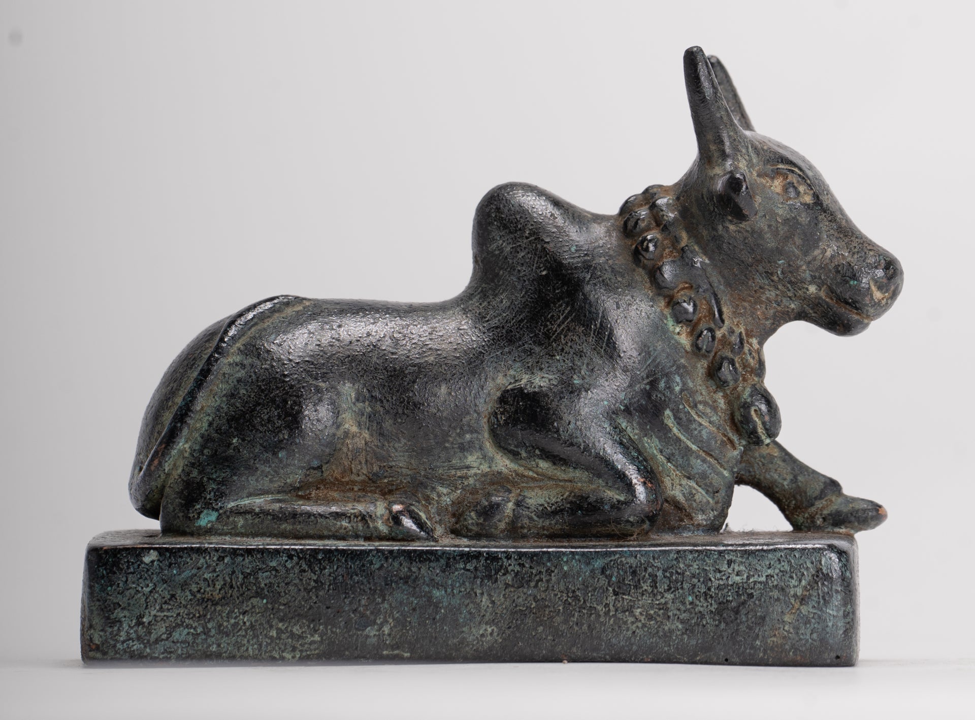 Antique Khmer Style Bronze Nandi Statue - Mount of Shiva - 10cm/4" Long