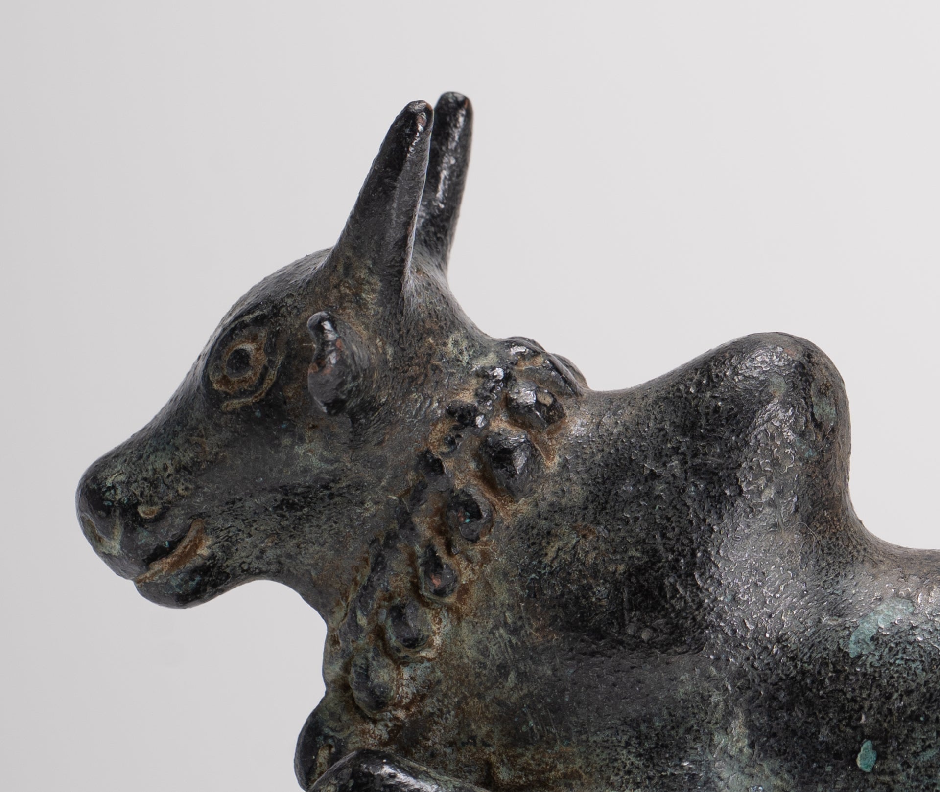 Antique Khmer Style Bronze Nandi Statue - Mount of Shiva - 10cm/4" Long