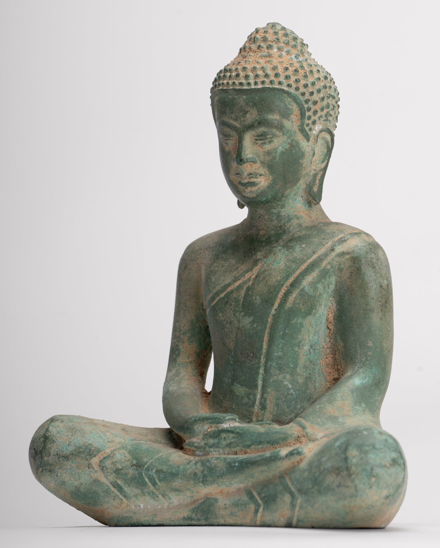 Buddha Statue - Antique Khmer Style Seated Meditation Buddha Statue - 18cm/7"