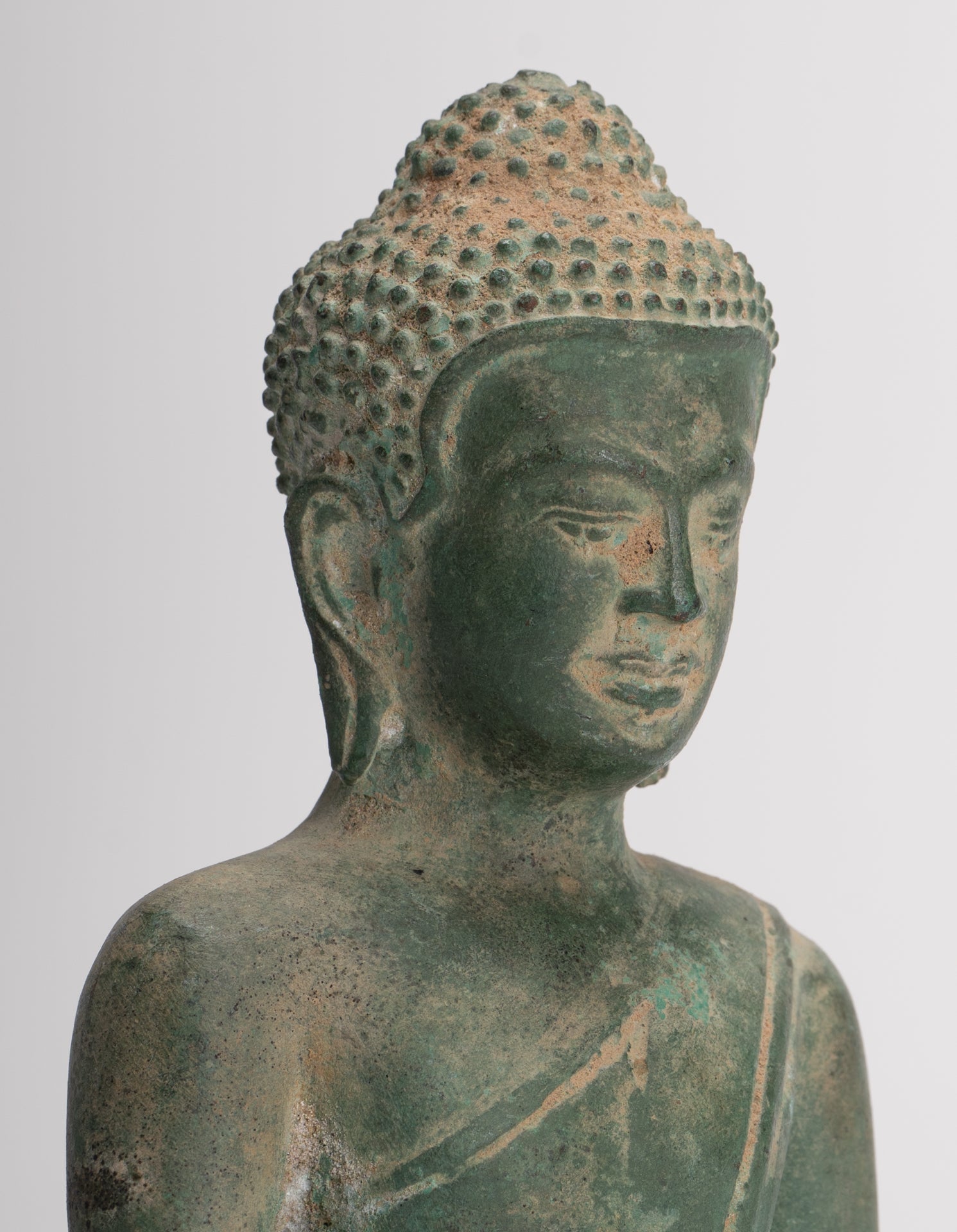 Buddha Statue - Antique Khmer Style Seated Meditation Buddha Statue - 18cm/7"