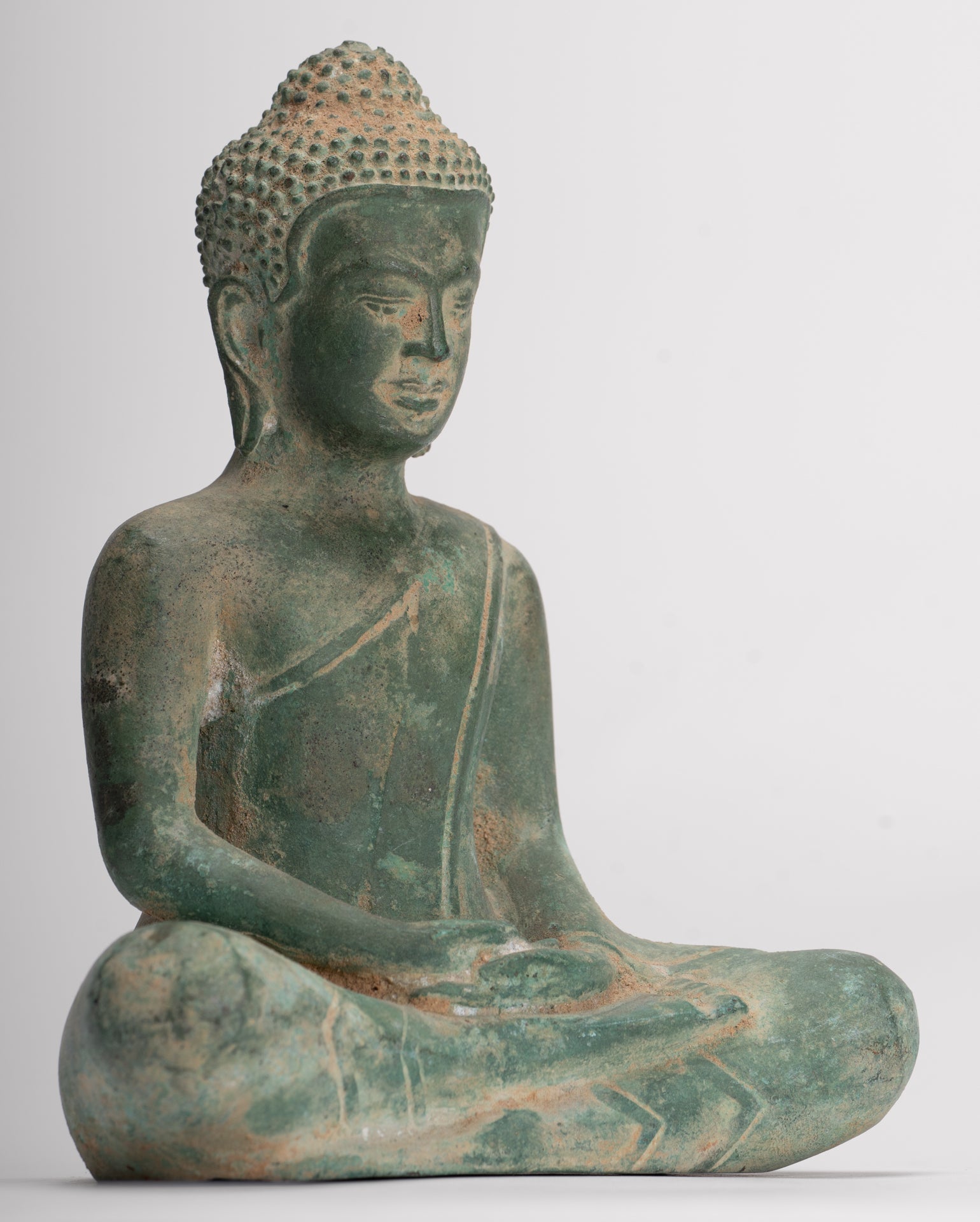 Buddha Statue - Antique Khmer Style Seated Meditation Buddha Statue - 18cm/7"