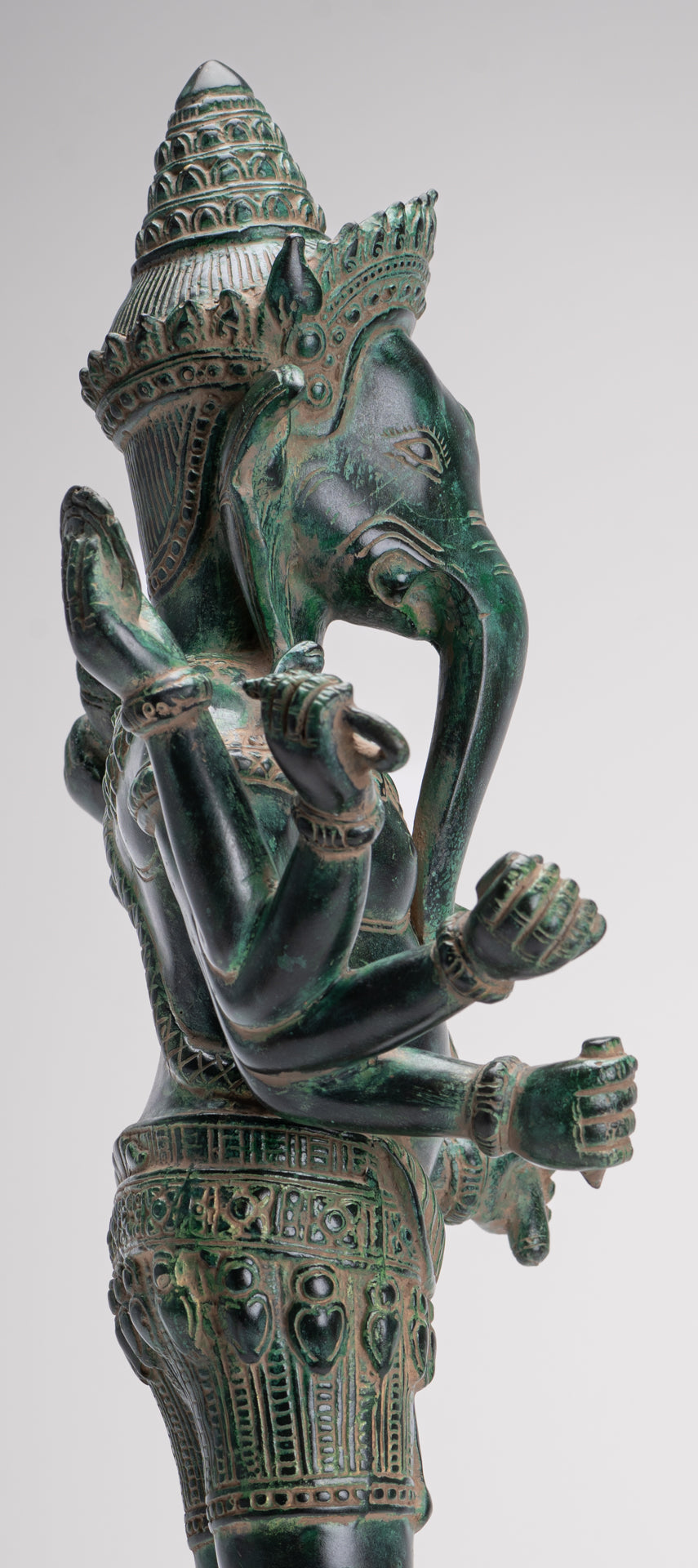Ganesha Statue - Antique Khmer Style Bronze Angkor Wat Ganesha Statue on Yoni - 55cm/22"