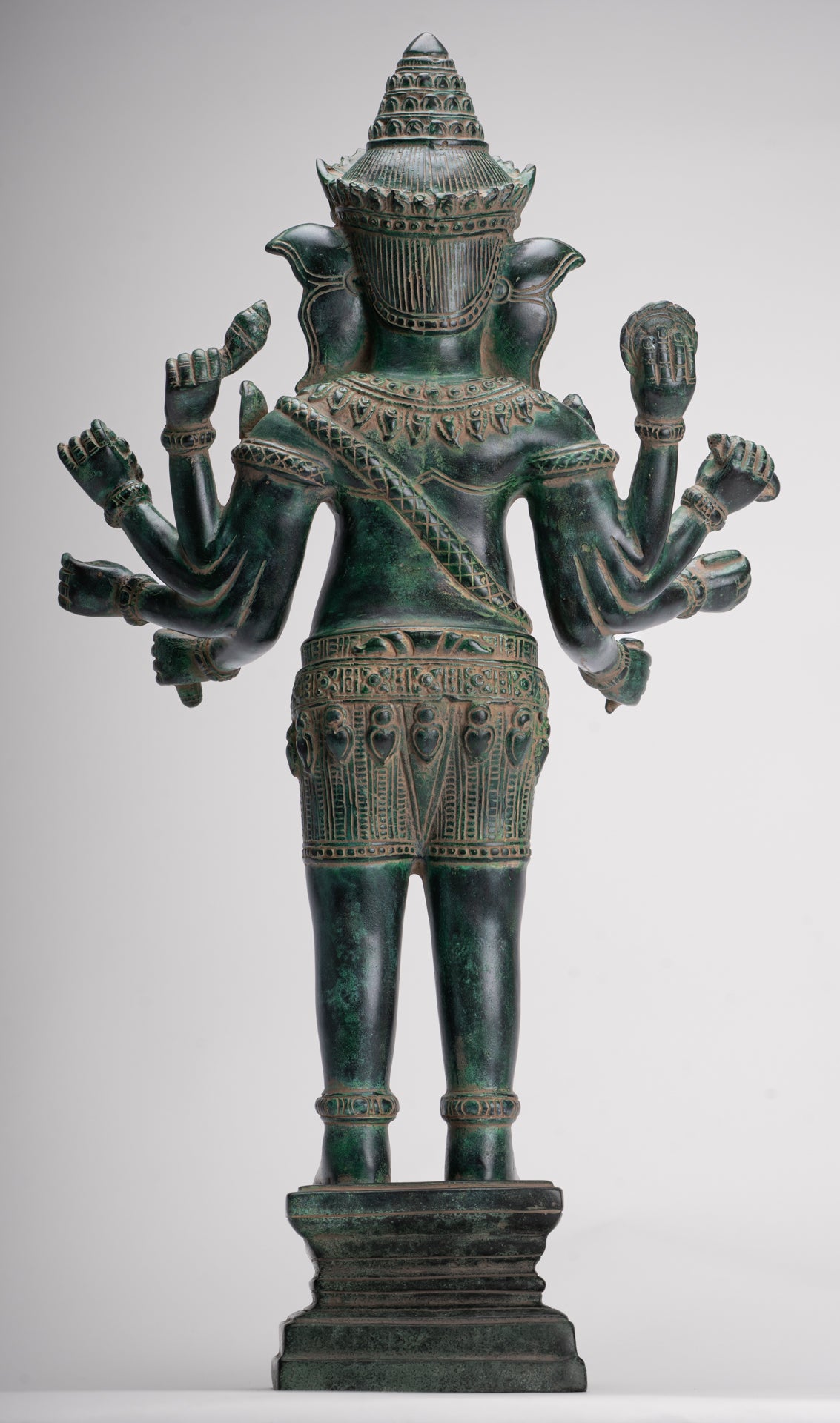 Ganesha Statue - Antique Khmer Style Bronze Angkor Wat Ganesha Statue on Yoni - 55cm/22"