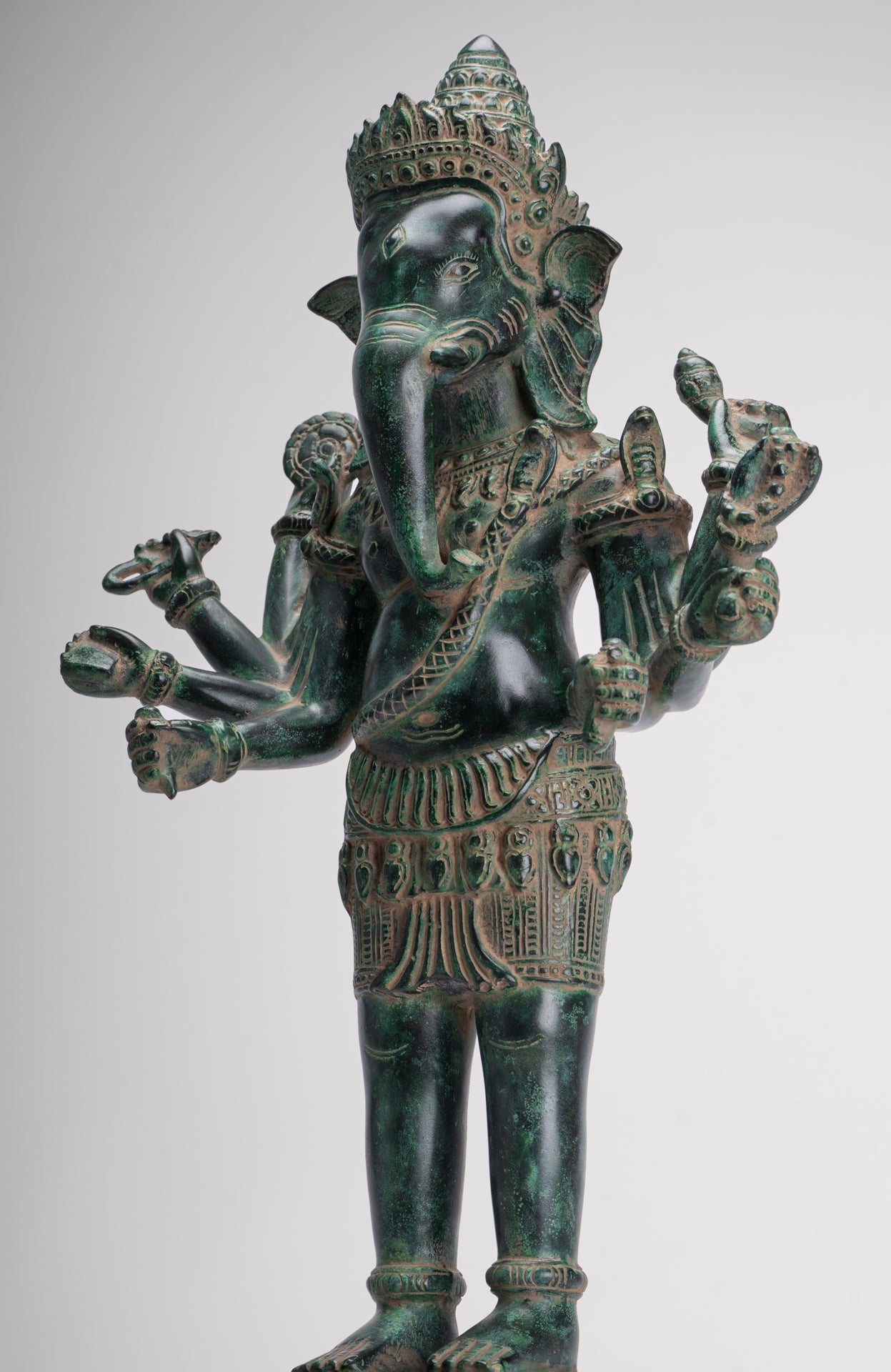 Ganesha Statue - Antique Khmer Style Bronze Angkor Wat Ganesha Statue on Yoni - 55cm/22"