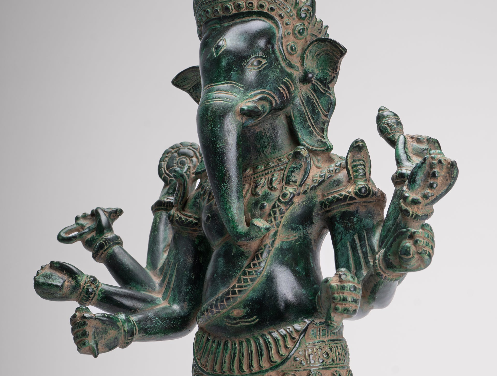 Ganesha Statue - Antique Khmer Style Bronze Angkor Wat Ganesha Statue on Yoni - 55cm/22"