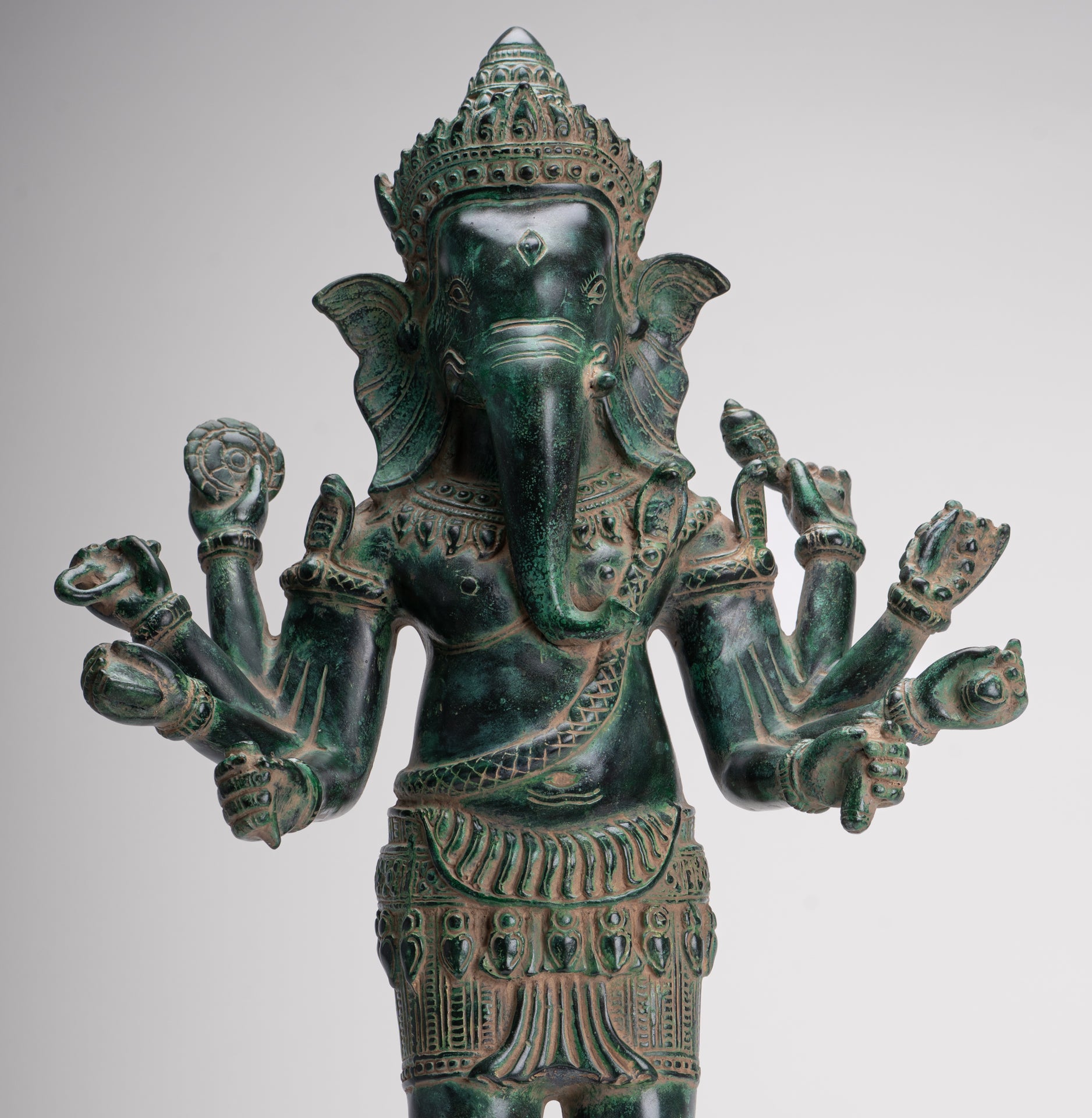 Ganesha Statue - Antique Khmer Style Bronze Angkor Wat Ganesha Statue on Yoni - 55cm/22"