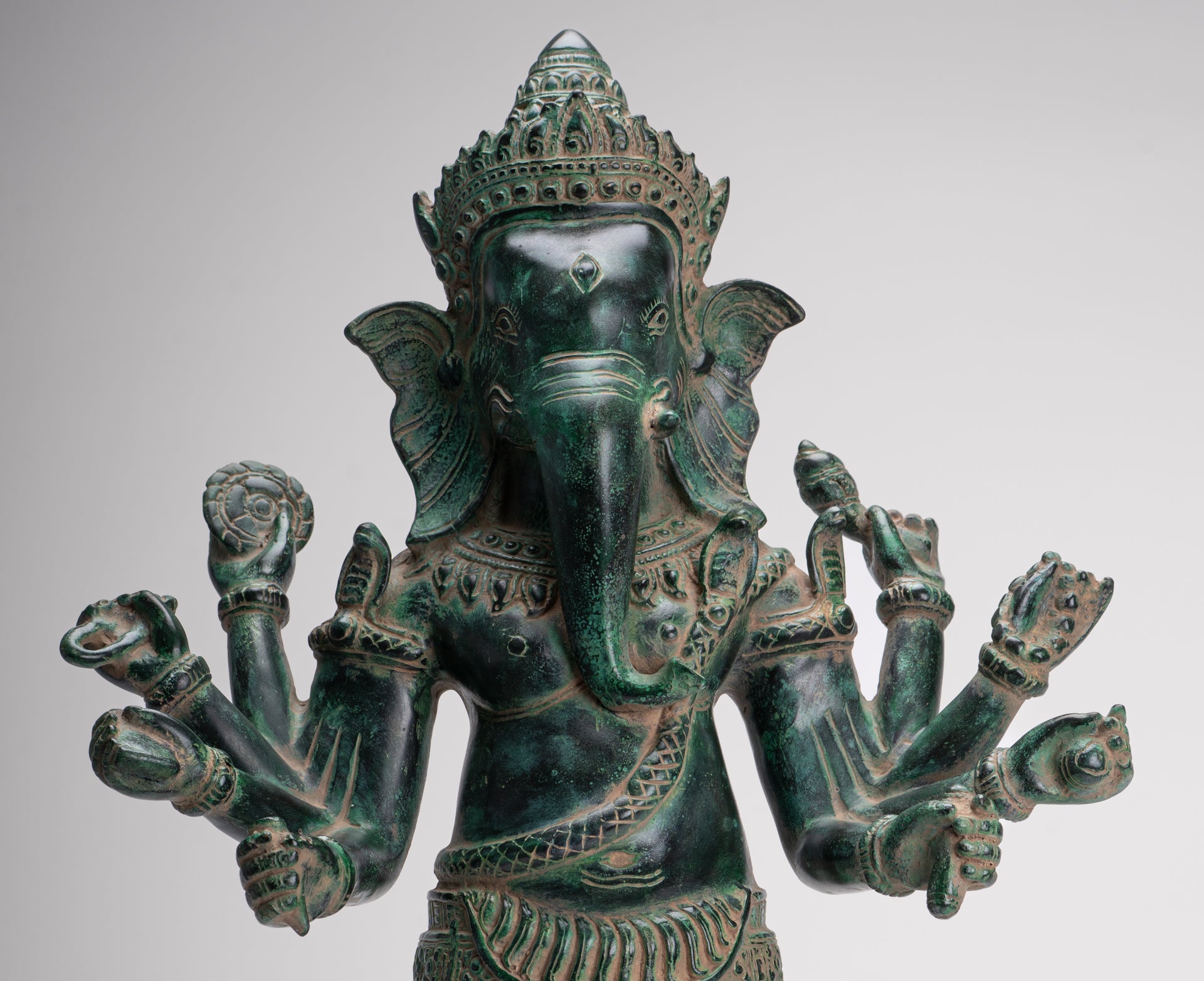 Ganesha Statue - Antique Khmer Style Bronze Angkor Wat Ganesha Statue on Yoni - 55cm/22"