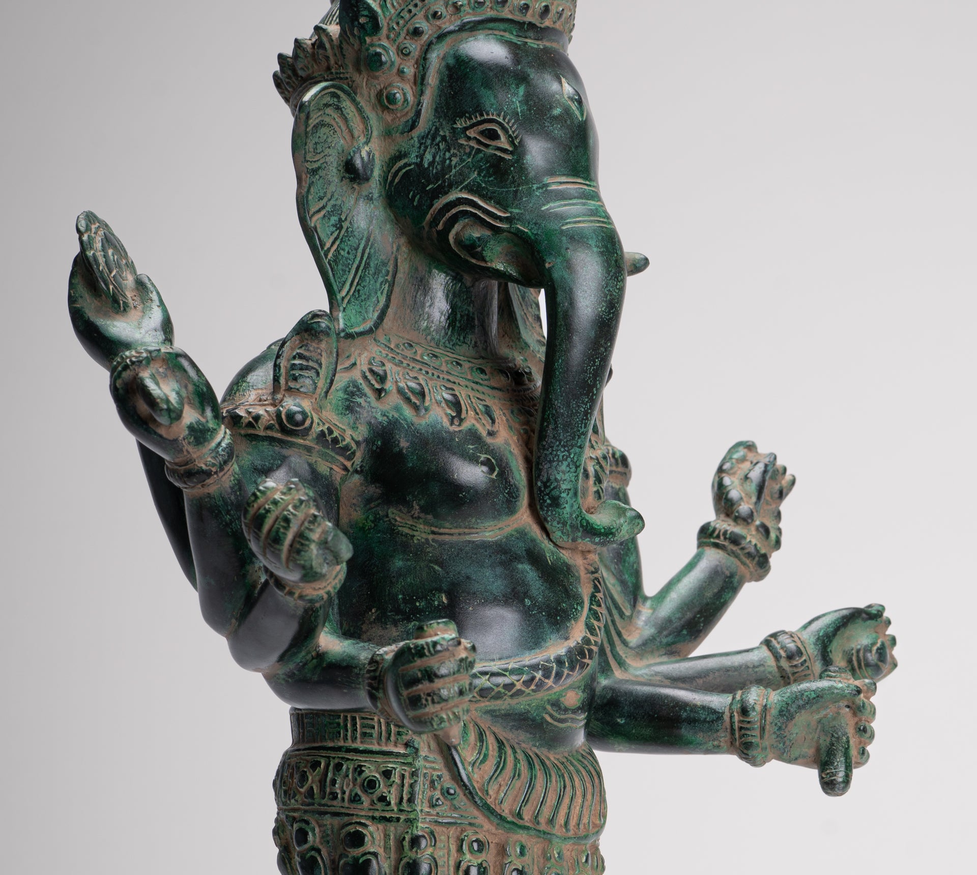 Ganesha Statue - Antique Khmer Style Bronze Angkor Wat Ganesha Statue on Yoni - 55cm/22"