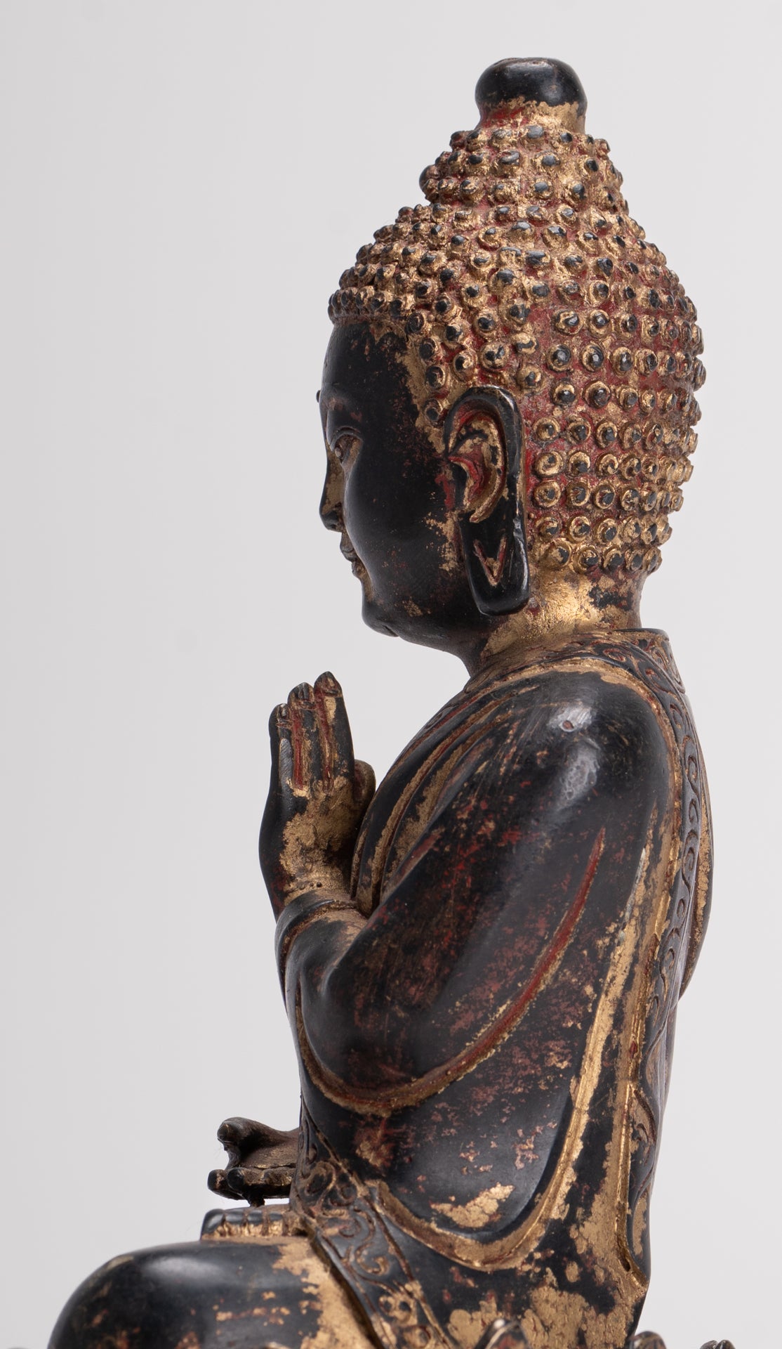 Antique Chinese Style Seated Dharmachakra Teaching Buddha Statue - 20cm/8"