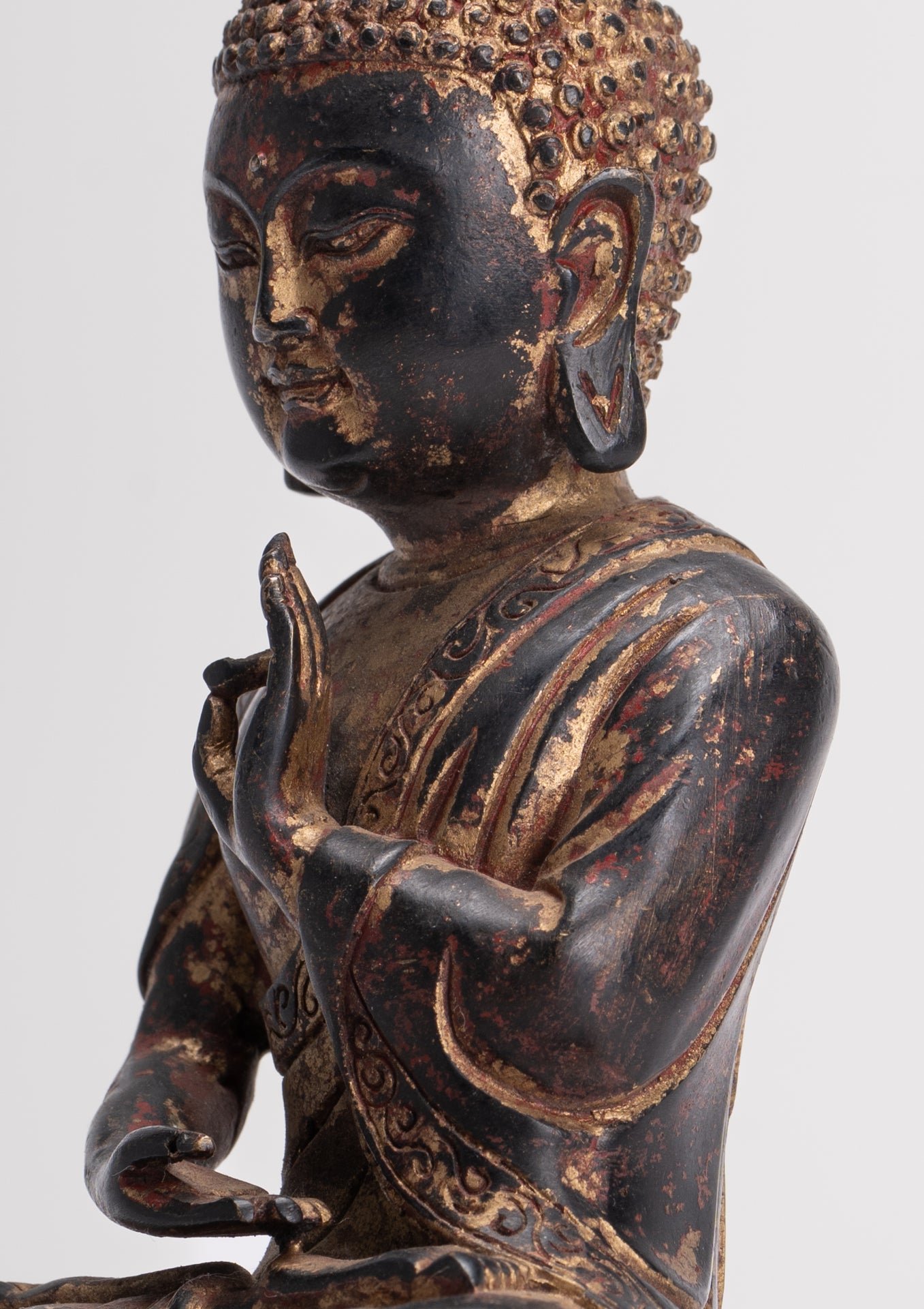 Antique Chinese Style Seated Dharmachakra Teaching Buddha Statue - 20cm/8"