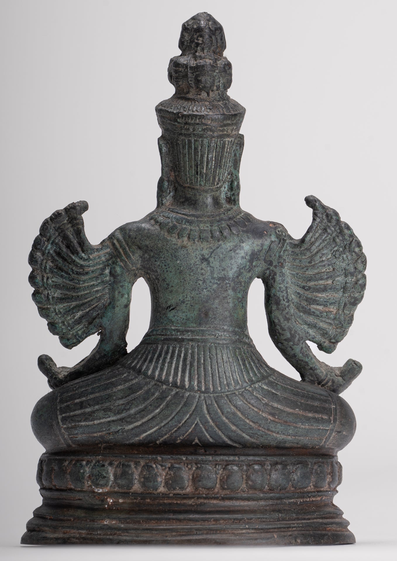 Antique Khmer Style Seated Bronze Bayon Hevajra Statue - 20cm/8" Tall