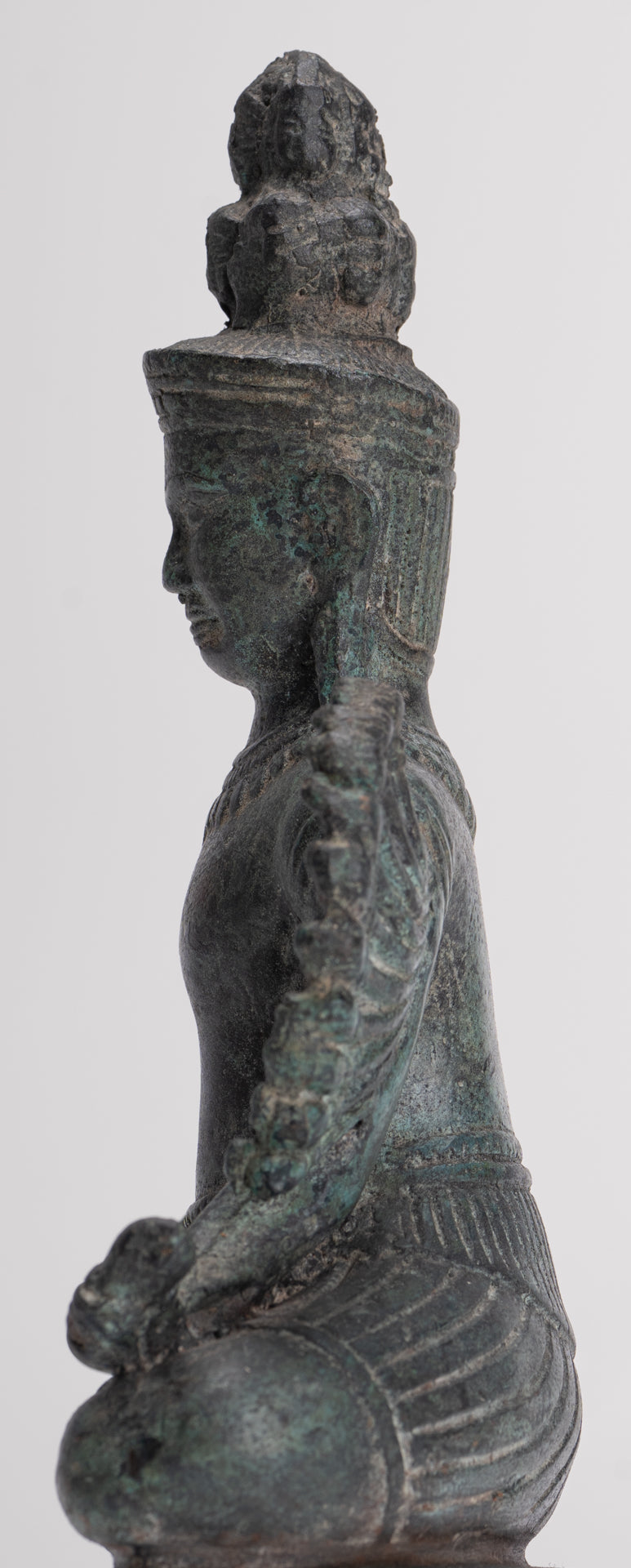 Antique Khmer Style Seated Bronze Bayon Hevajra Statue - 20cm/8" Tall