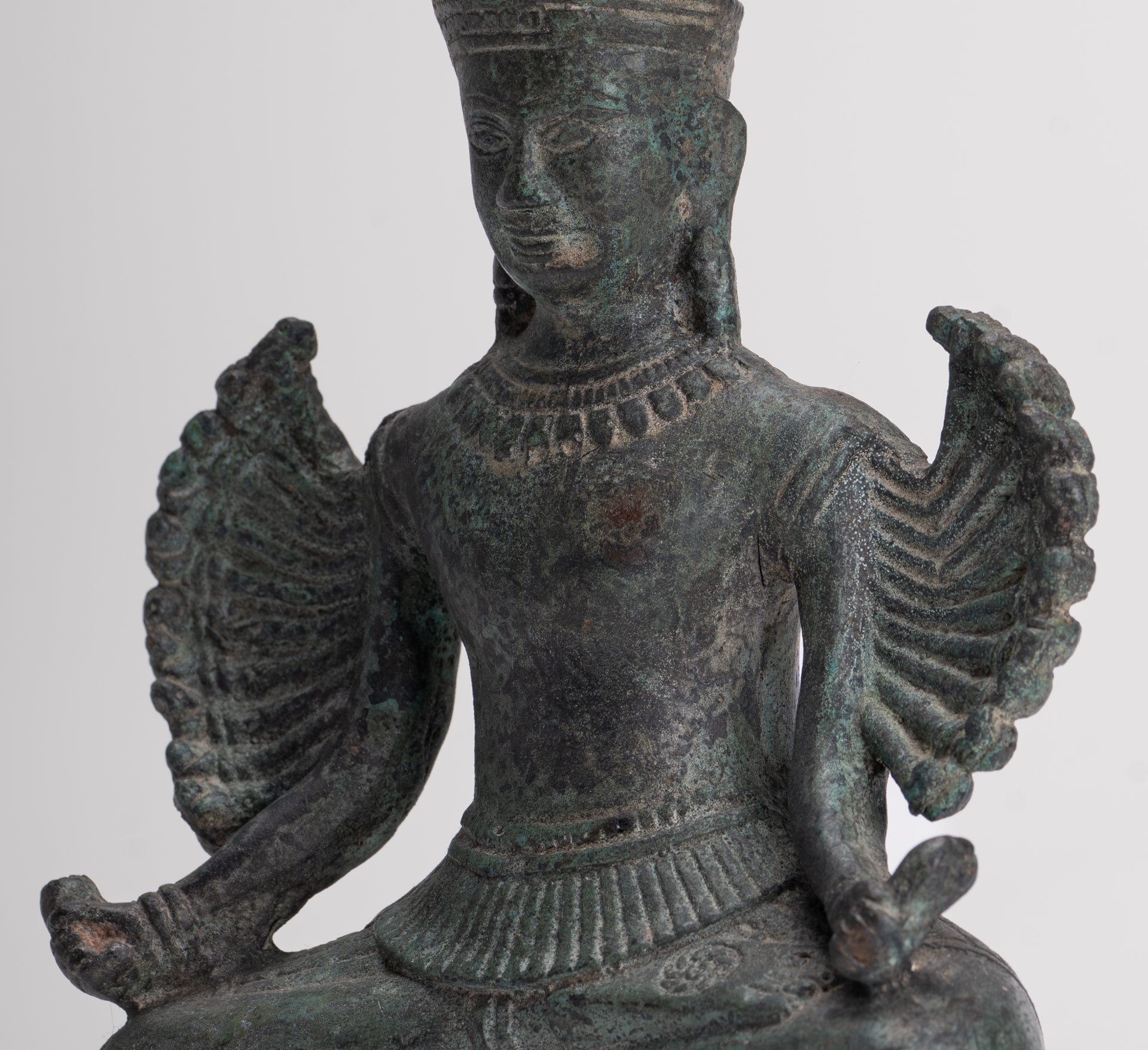 Antique Khmer Style Seated Bronze Bayon Hevajra Statue - 20cm/8" Tall