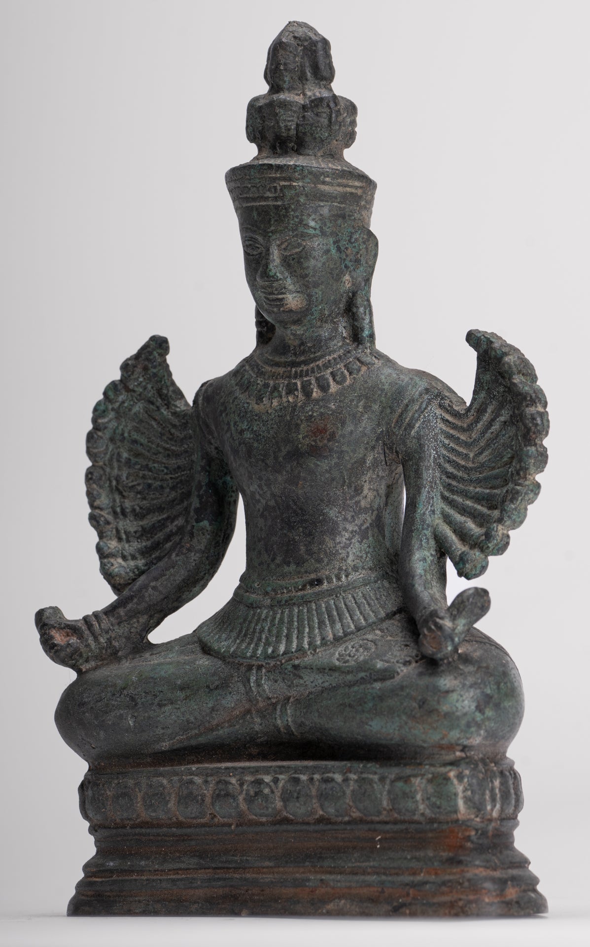 Antique Khmer Style Seated Bronze Bayon Hevajra Statue - 20cm/8" Tall