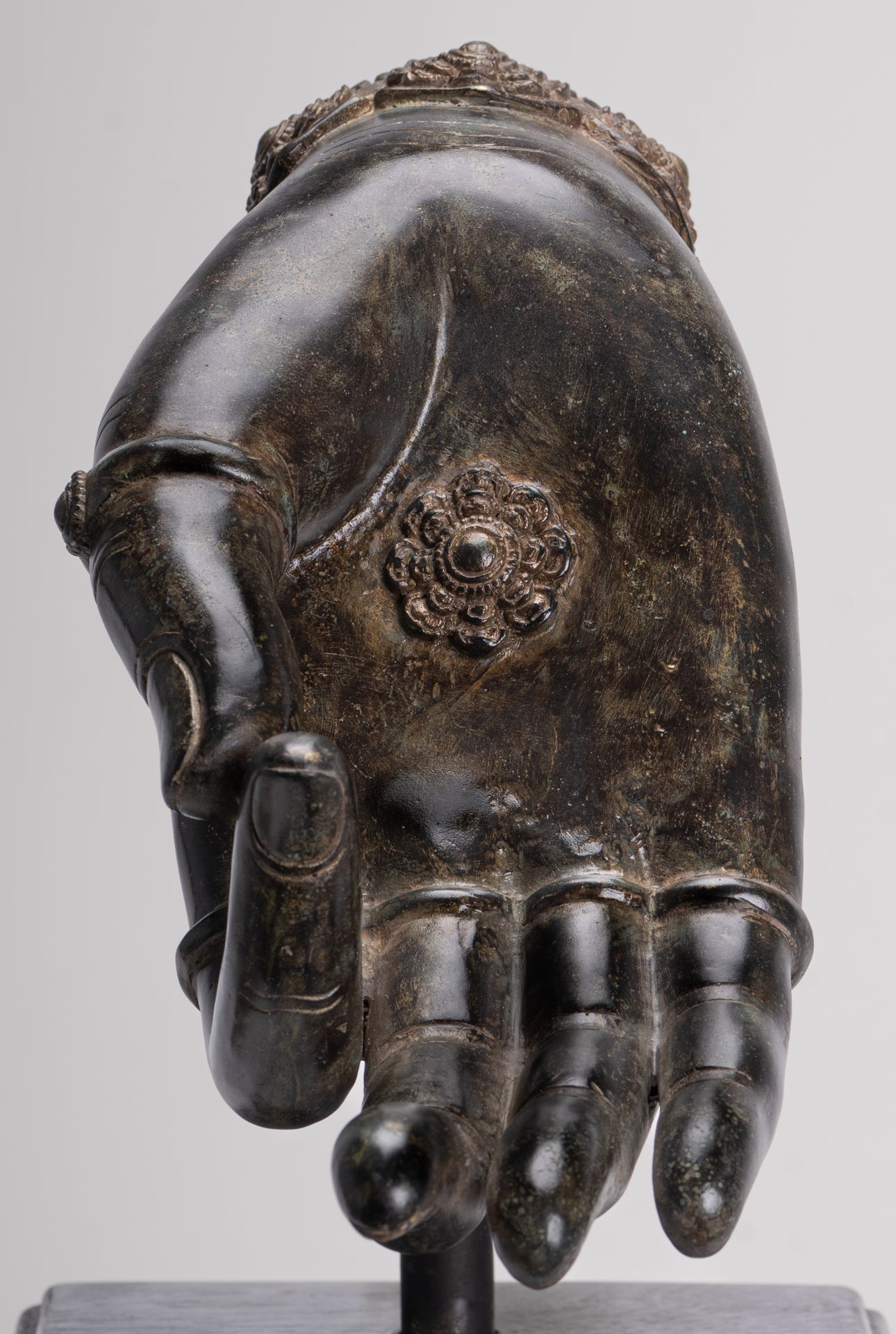 Mounted Antique Khmer Style Southeast Asia Bronze Teaching Hand - 37cm/15"