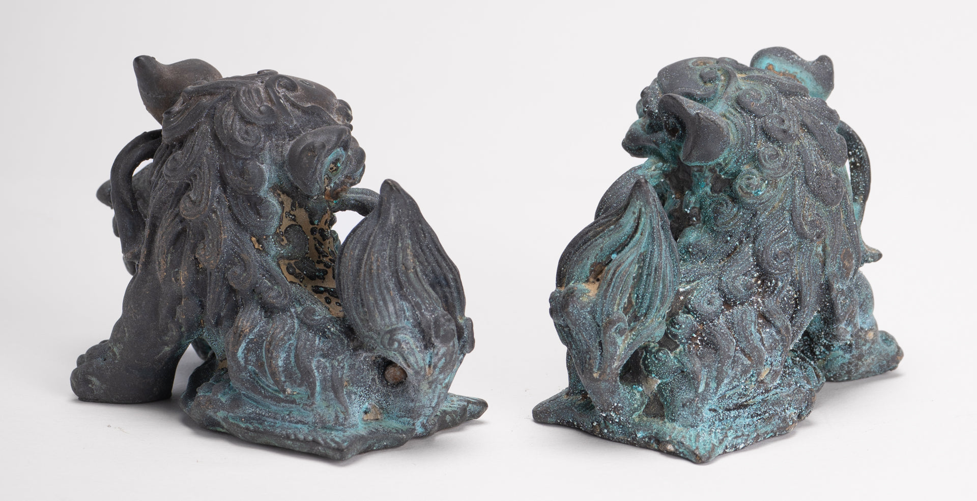 Antique Chinese Style Bronze Dragon Statue - 6cm/2" Tall (Pair)