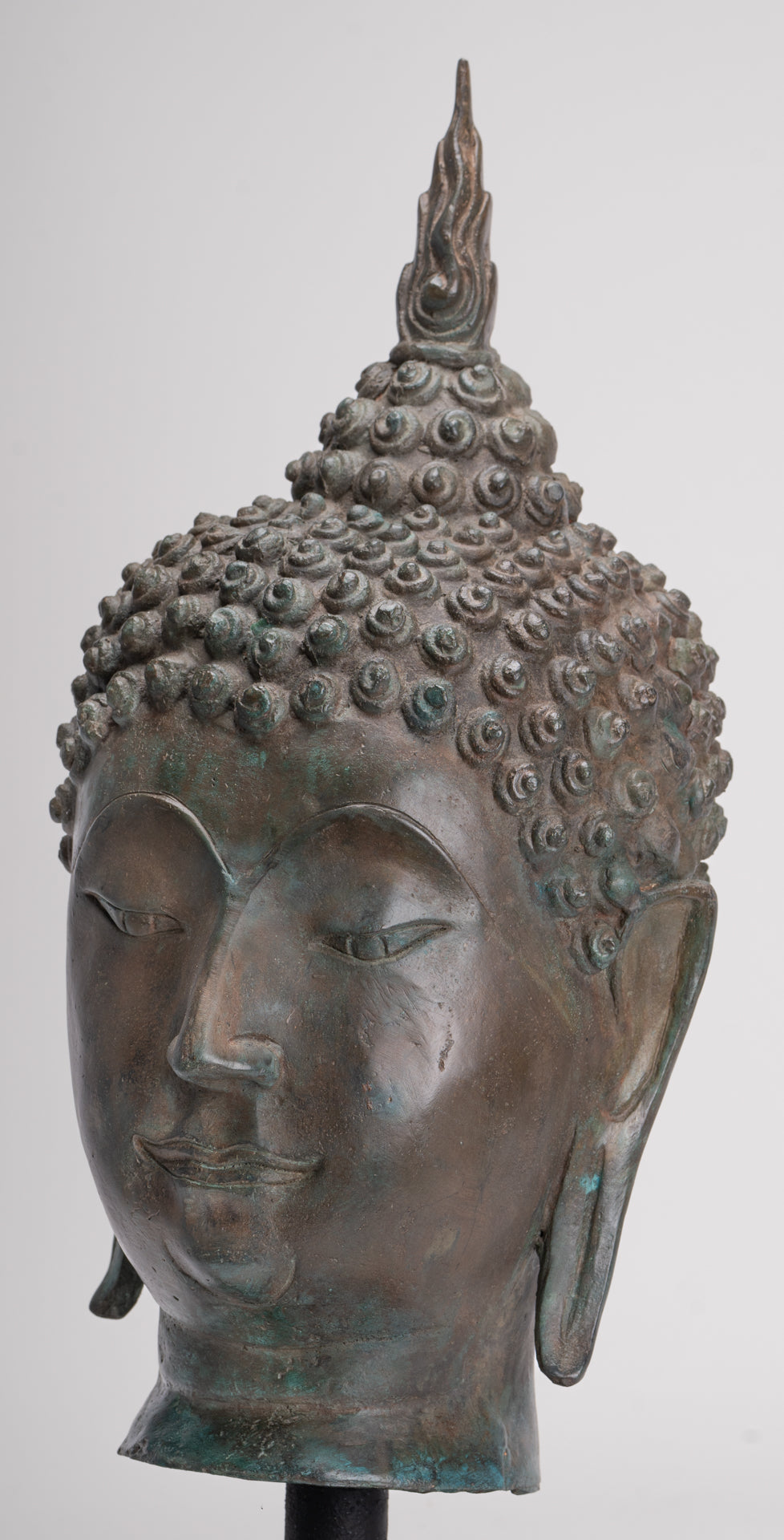 Buddha Head - Antique Thai Style Sukhothai Mounted Bronze Buddha Head - 49cm/20"