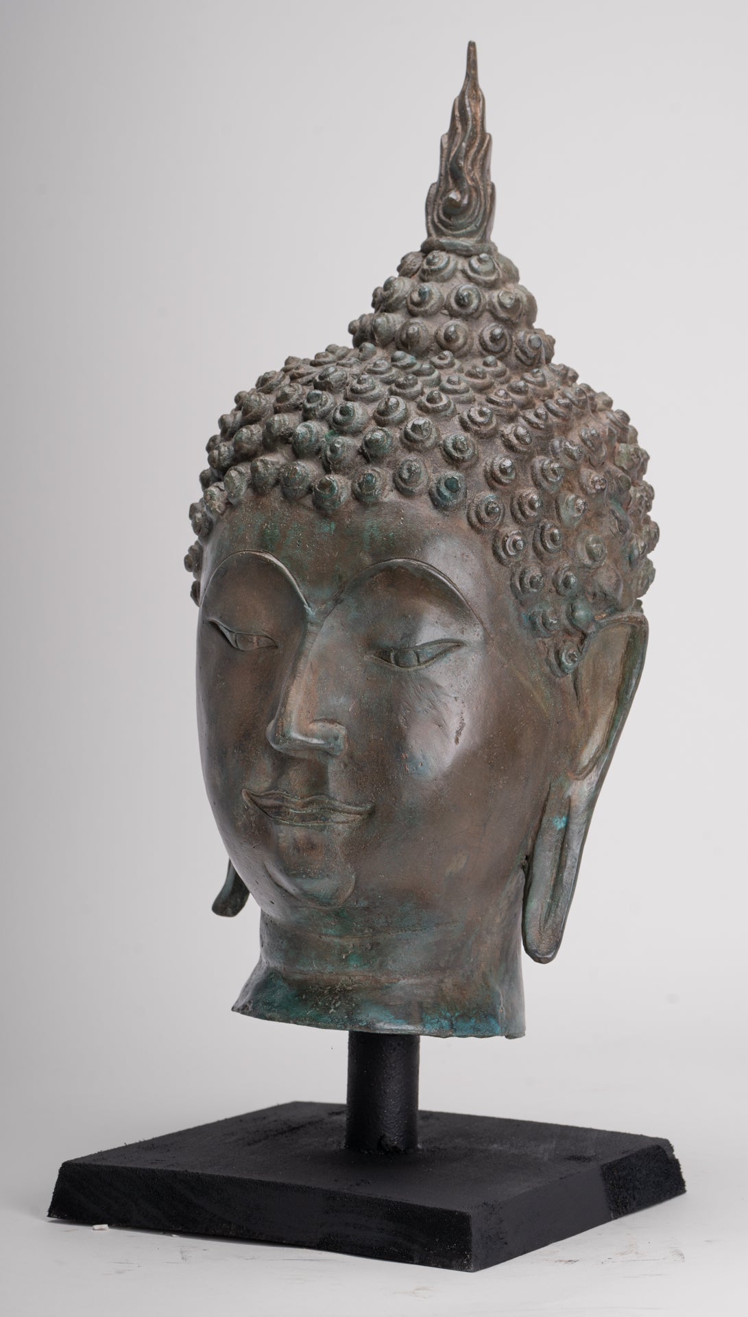 Buddha Head - Antique Thai Style Sukhothai Mounted Bronze Buddha Head - 49cm/20"