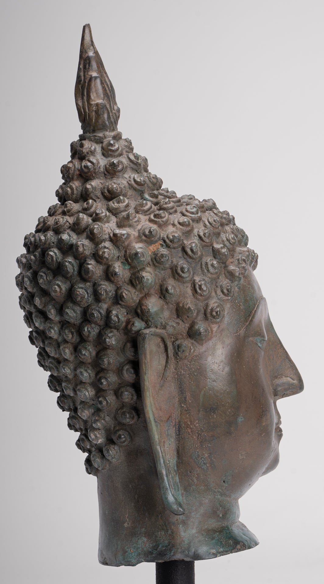 Buddha Head - Antique Thai Style Sukhothai Mounted Bronze Buddha Head - 49cm/20"