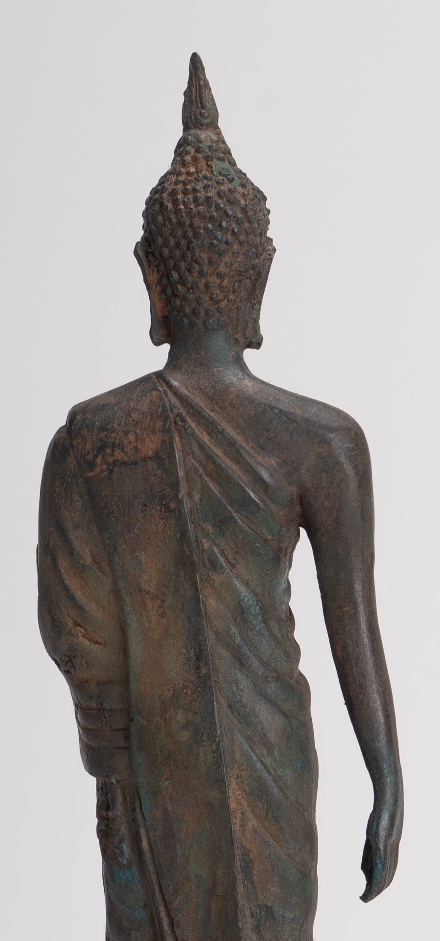 Antique Sukhothai Style Standing Bronze Thai Protection Walking Buddha Statue - 30cm/12"