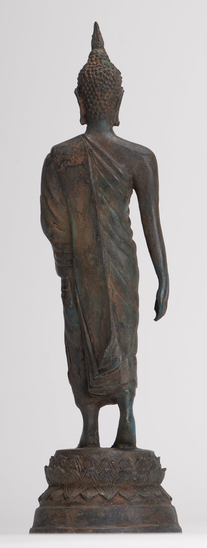 Antique Sukhothai Style Standing Bronze Thai Protection Walking Buddha Statue - 30cm/12"