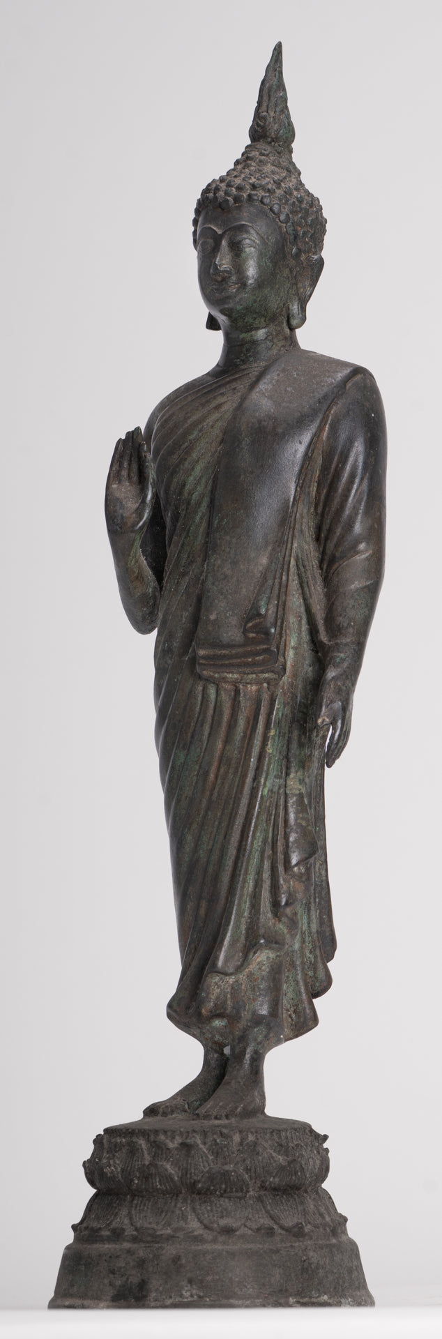 Buddha Statue - Antique Thai Style Bronze Standing Abhaya Protection Buddha Statue - 45cm/18"