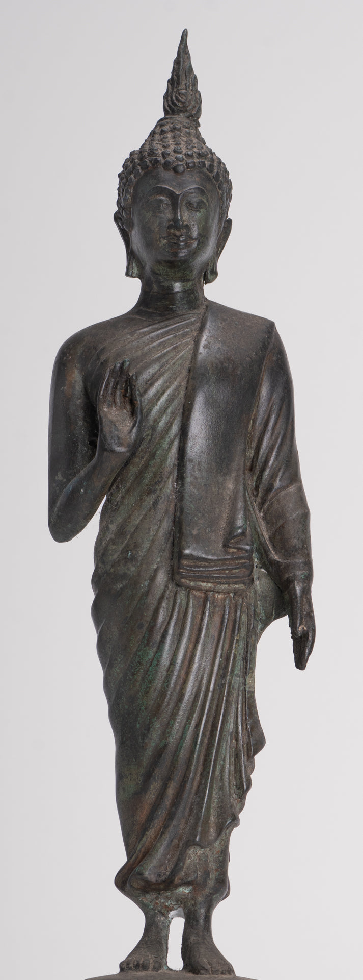 Buddha Statue - Antique Thai Style Bronze Standing Abhaya Protection Buddha Statue - 45cm/18"