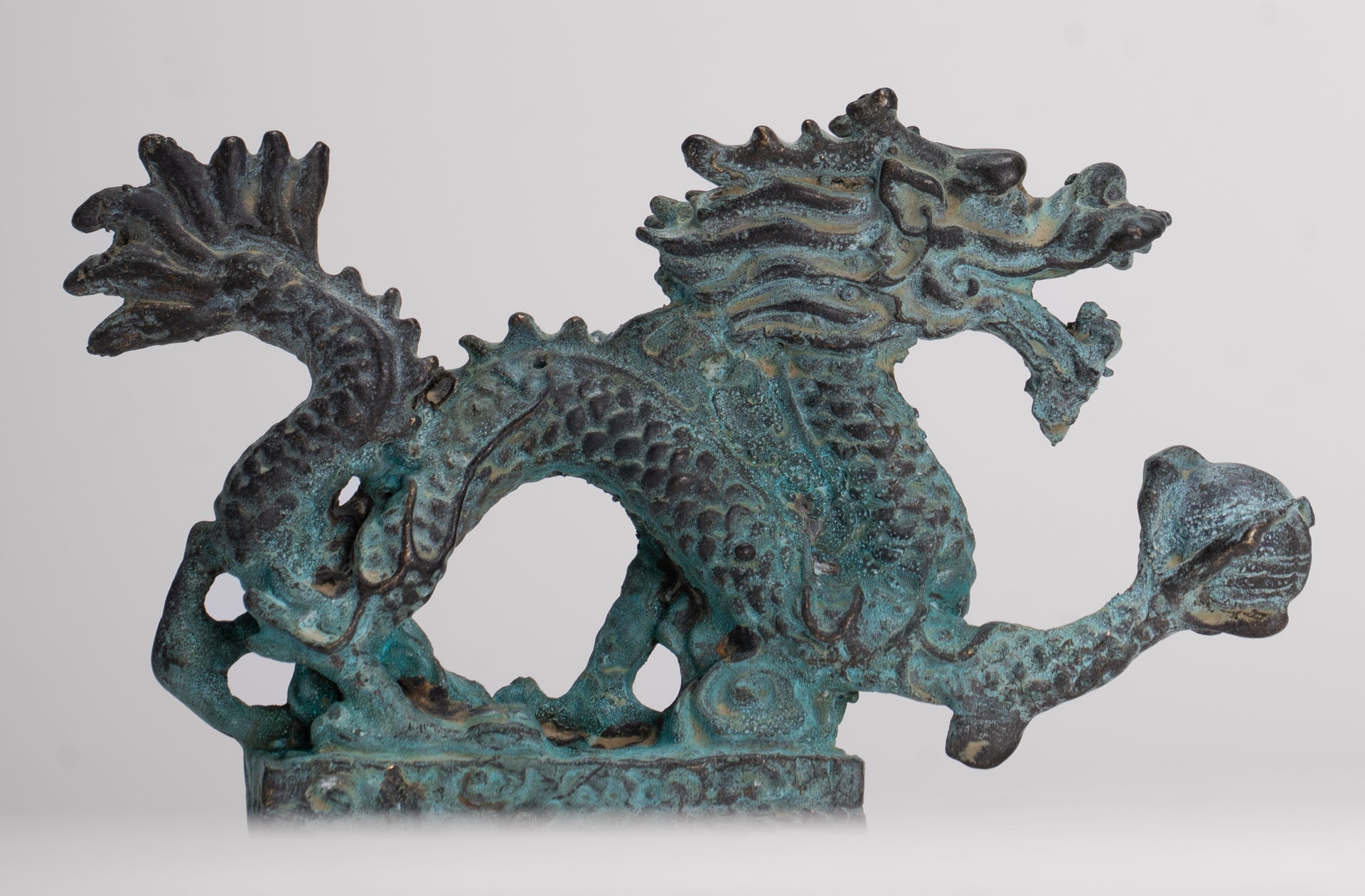 Antique Chinese Style Bronze Chinese Dragon Statue - 12cm/5" (Length)