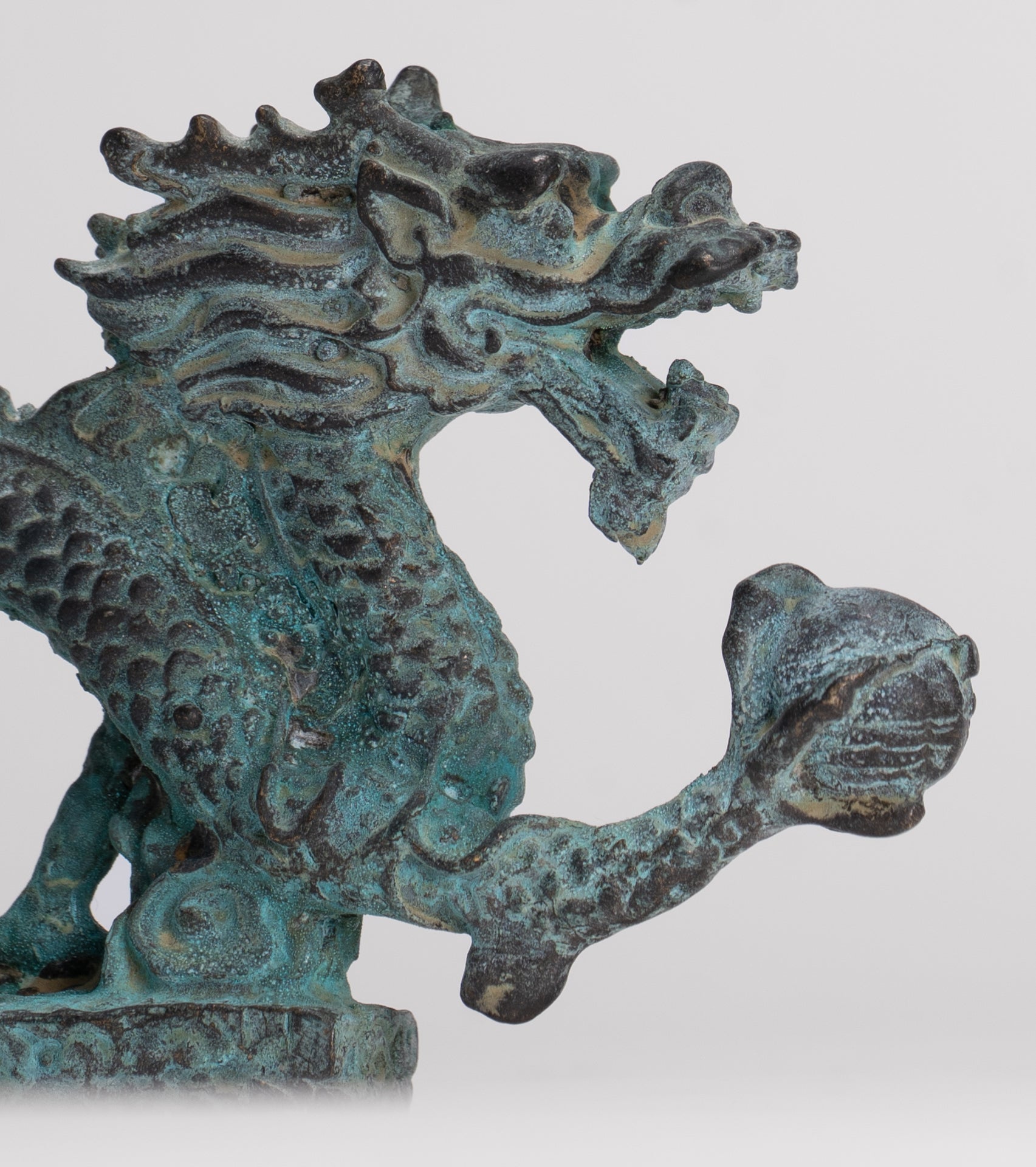 Antique Chinese Style Bronze Chinese Dragon Statue - 12cm/5" (Length)