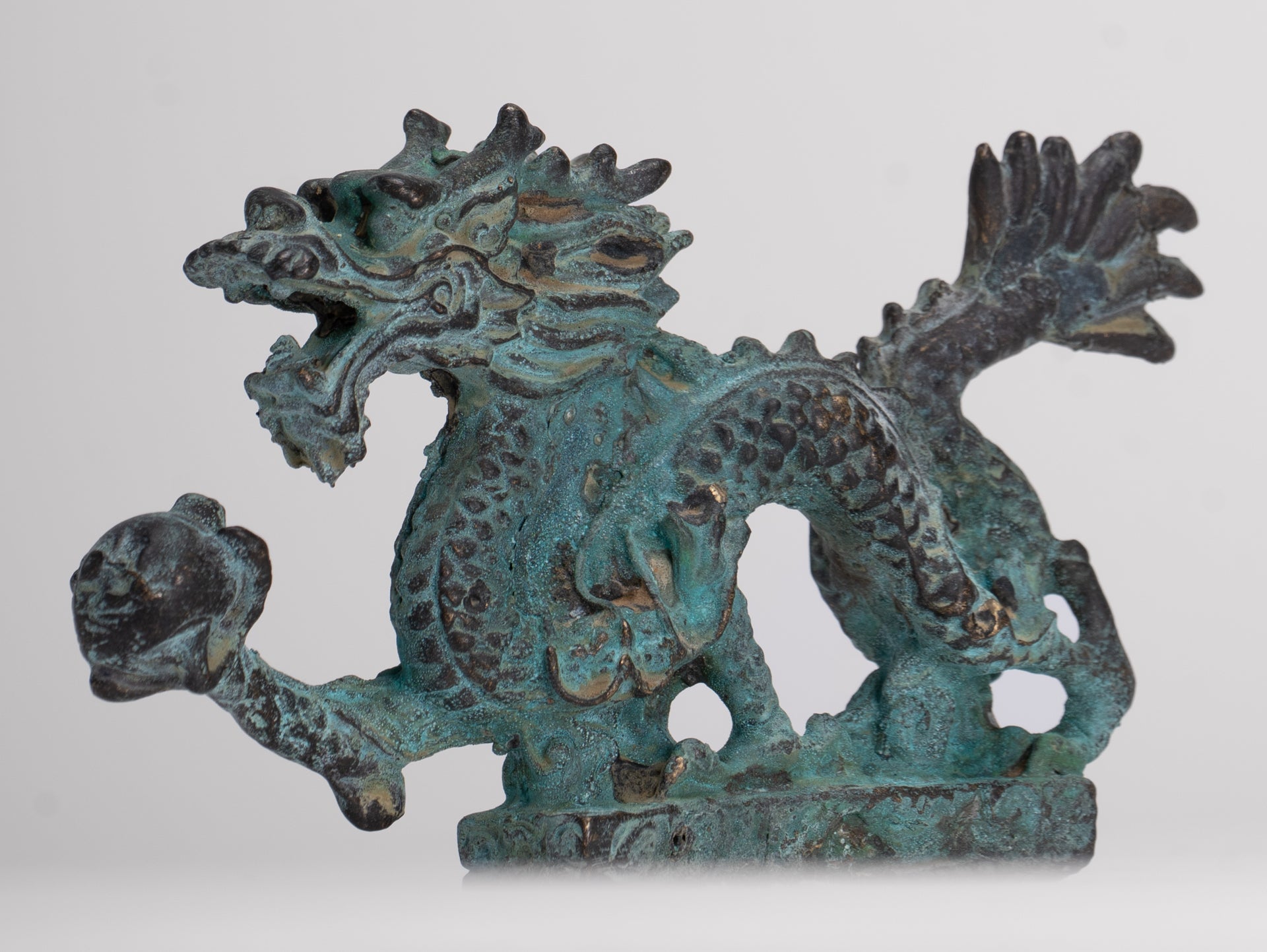 Antique Chinese Style Bronze Chinese Dragon Statue - 12cm/5" (Length)