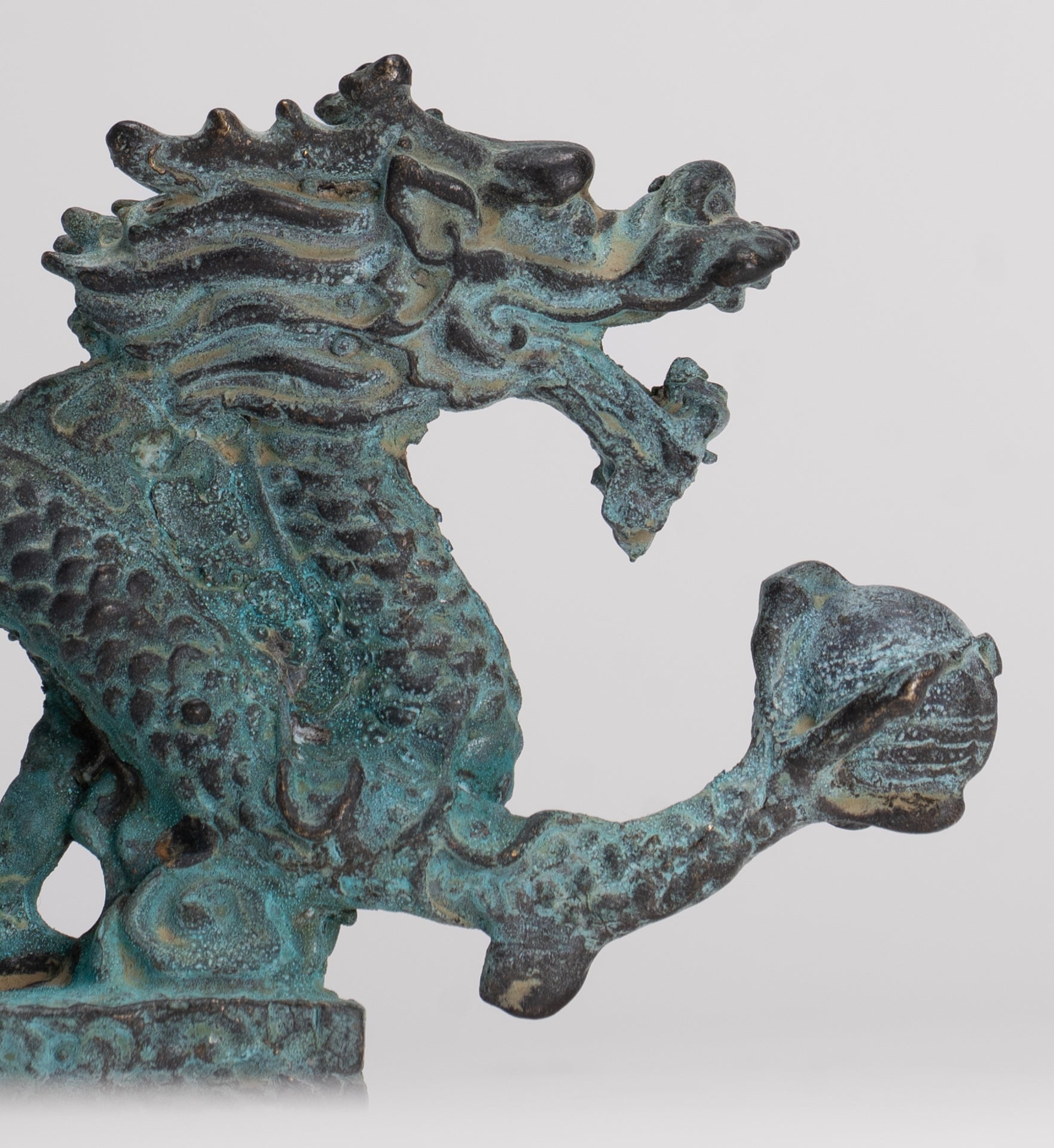 Antique Chinese Style Bronze Chinese Dragon Statue - 12cm/5" (Length)
