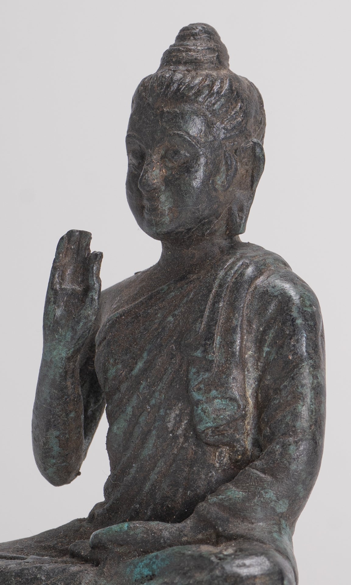 Indian Buddha Statue - Antique Gandhara Style Bronze Teaching Buddha Statue - 10cm/4"