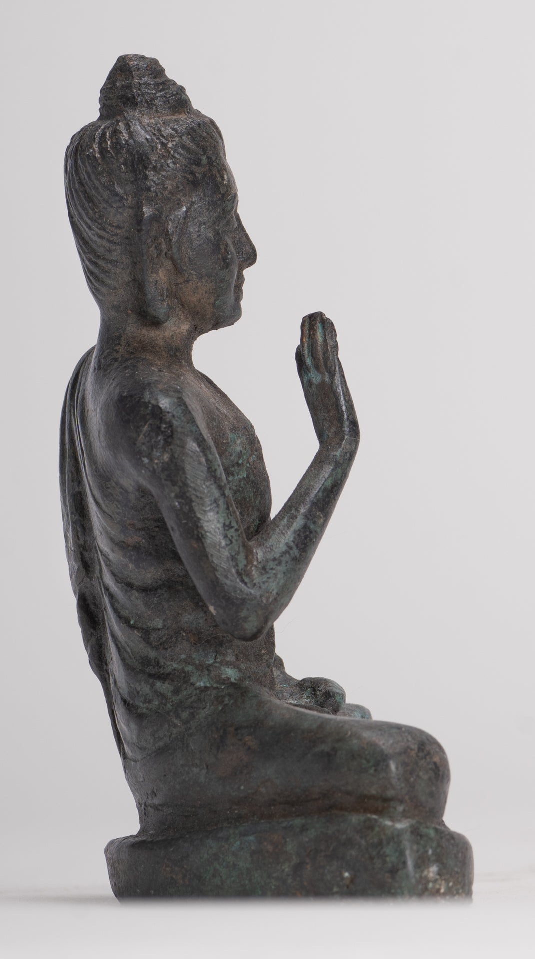 Indian Buddha Statue - Antique Gandhara Style Bronze Teaching Buddha Statue - 10cm/4"