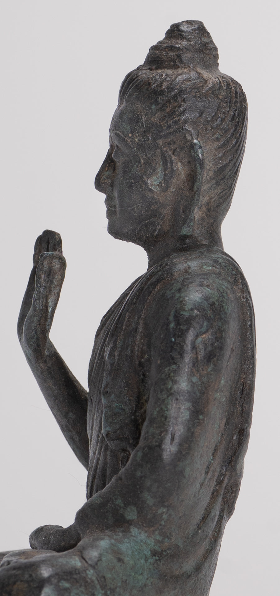 Indian Buddha Statue - Antique Gandhara Style Bronze Teaching Buddha Statue - 10cm/4"