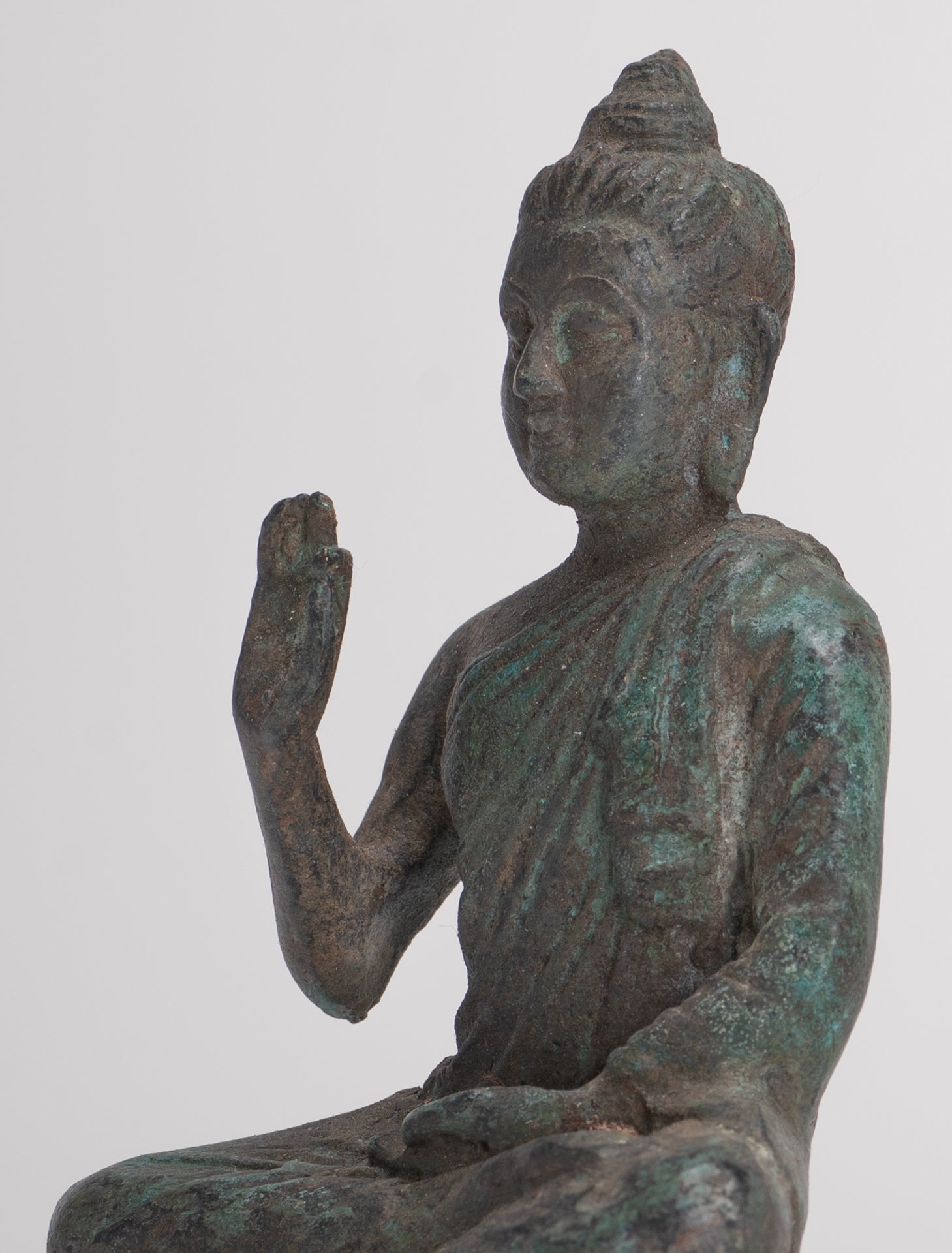 Indian Buddha Statue - Antique Gandhara Style Bronze Teaching Buddha Statue - 10cm/4"