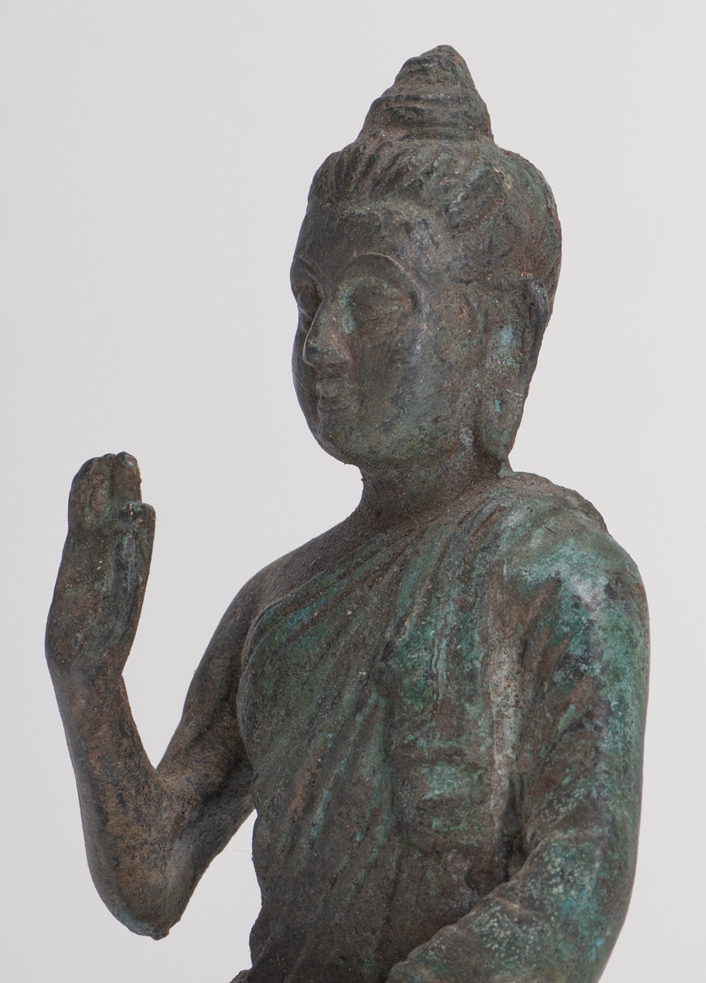 Indian Buddha Statue - Antique Gandhara Style Bronze Teaching Buddha Statue - 10cm/4"