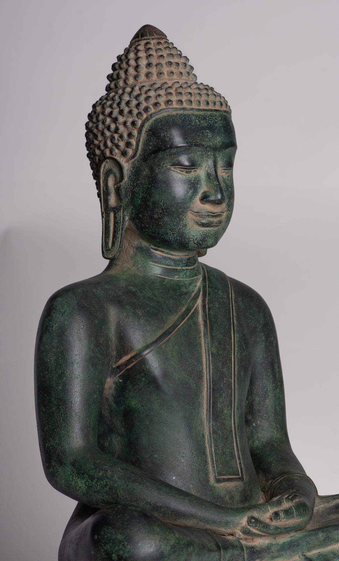 Statue de Bouddha – Statue de Bouddha de méditation assis en bronze de style khmer antique – 40 cm/16"