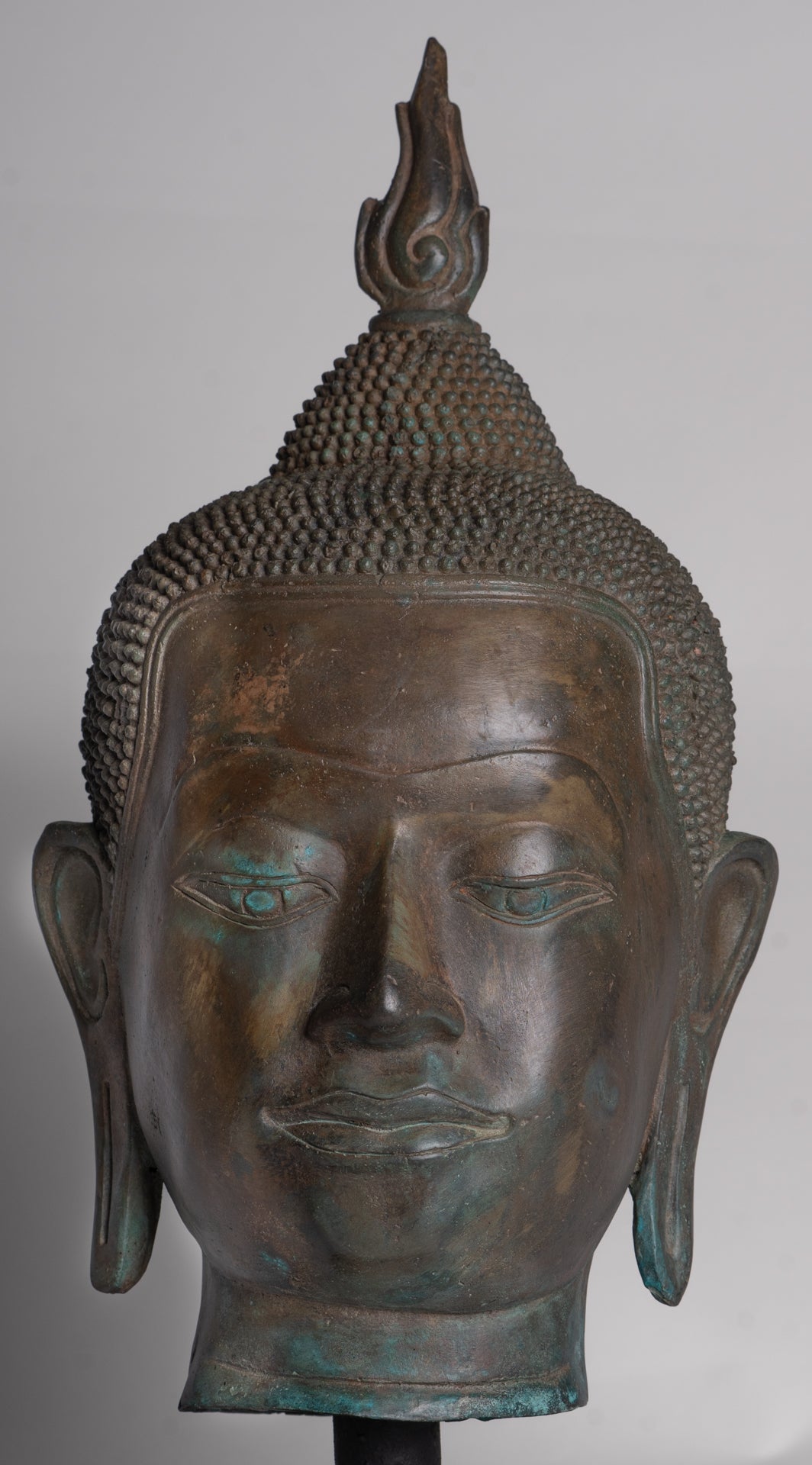 Buddha Statue - Antique U Thong Style Bronze Enlightenment Buddha Head - 47cm/19"