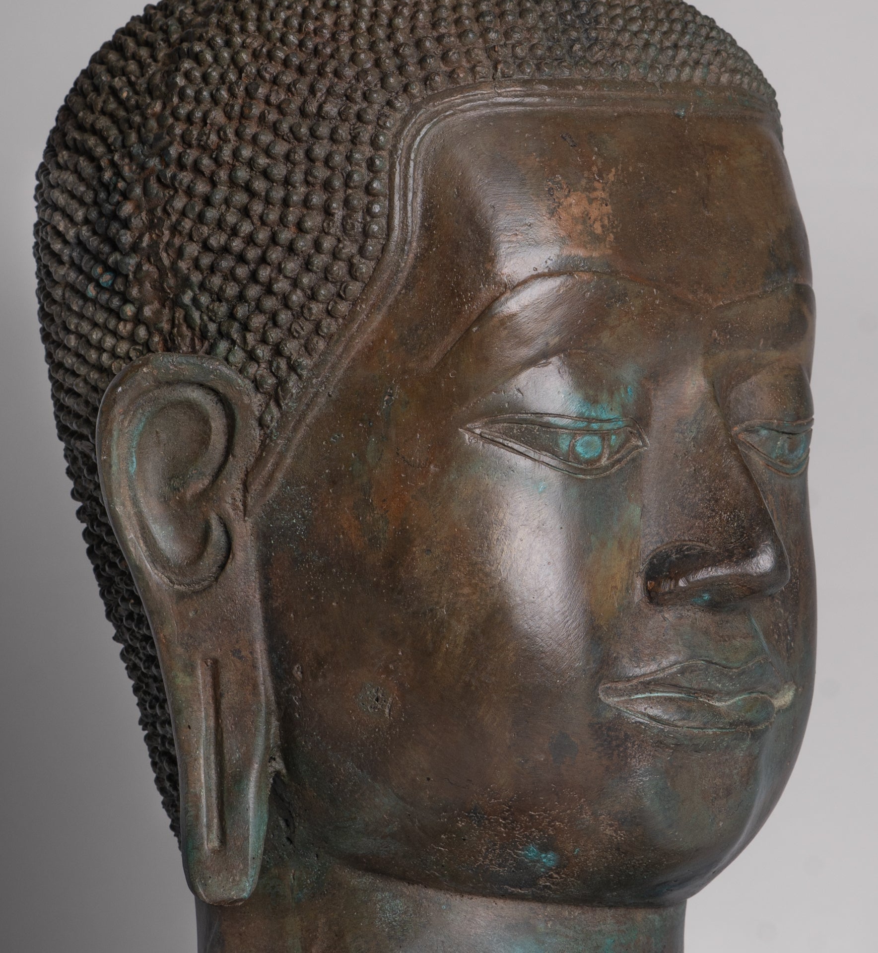 Buddha Statue - Antique U Thong Style Bronze Enlightenment Buddha Head - 47cm/19"