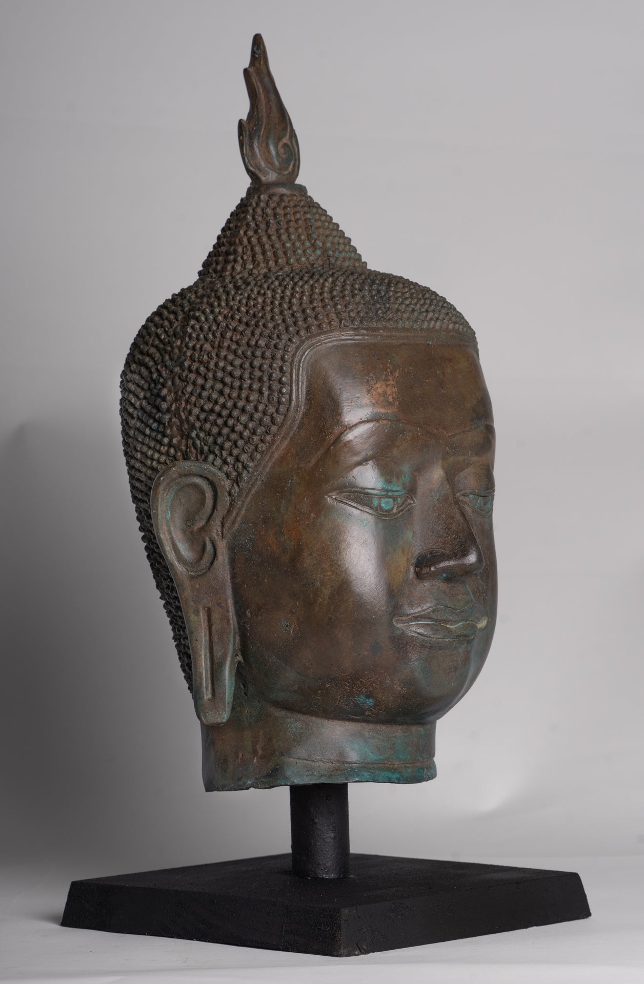 Buddha Statue - Antique U Thong Style Bronze Enlightenment Buddha Head - 47cm/19"