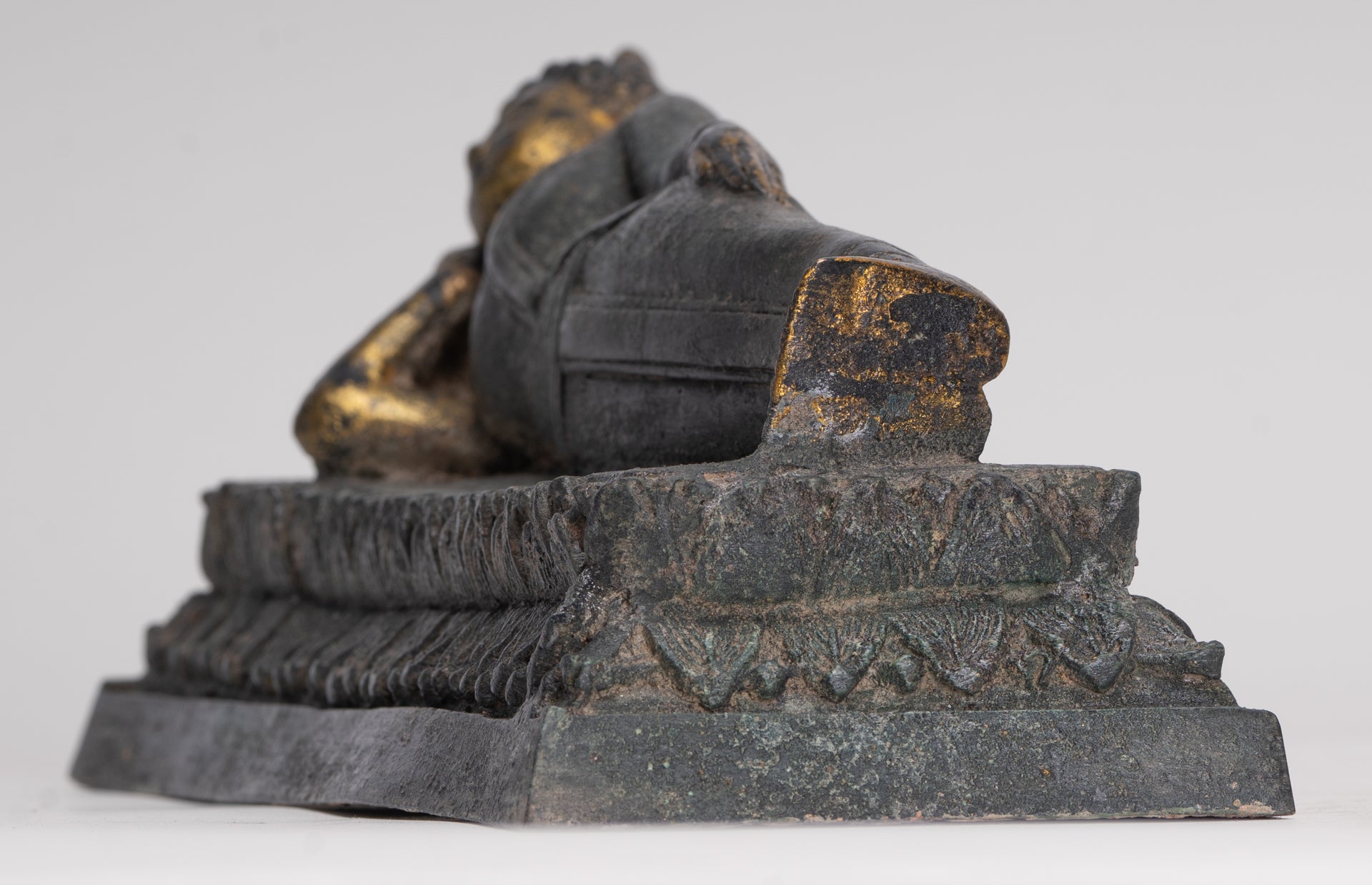 Buddha Statue - Antique Thai Style Bronze Sukhothai Reclining Nirvana Buddha Statue - 29cm/12"