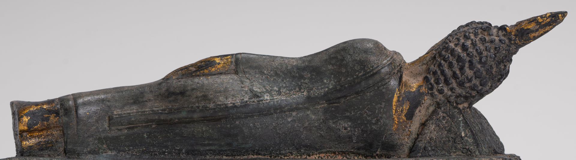 Buddha Statue - Antique Thai Style Bronze Sukhothai Reclining Nirvana Buddha Statue - 29cm/12"