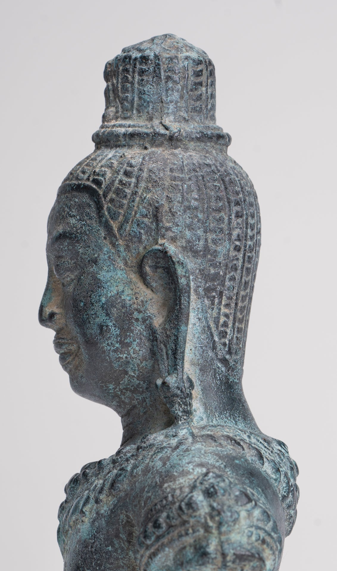 Antique Khmer Style Bronze Angkor Wat Style Lokeshvara Statue - 19cm/8"