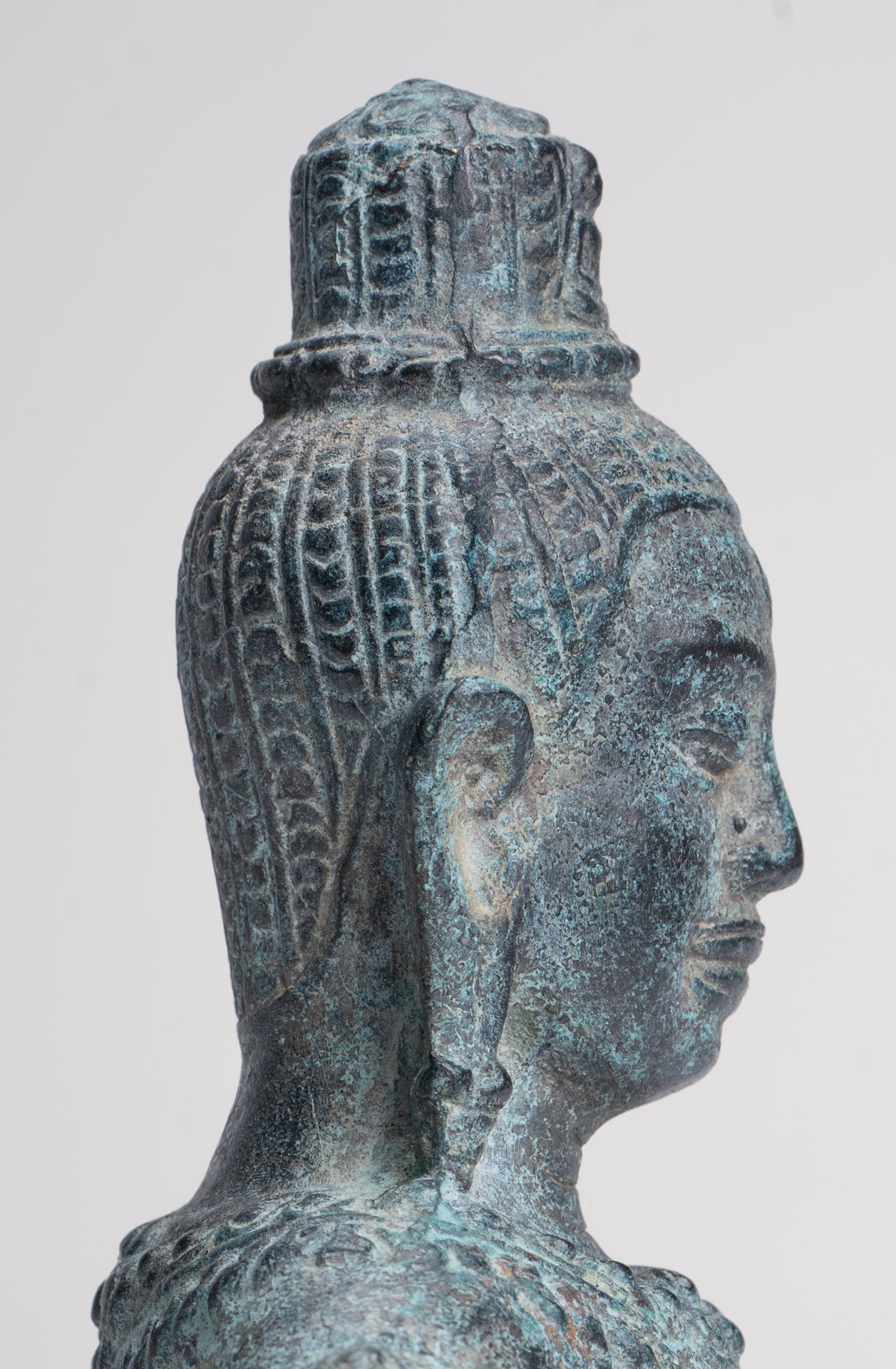 Antique Khmer Style Bronze Angkor Wat Style Lokeshvara Statue - 19cm/8"