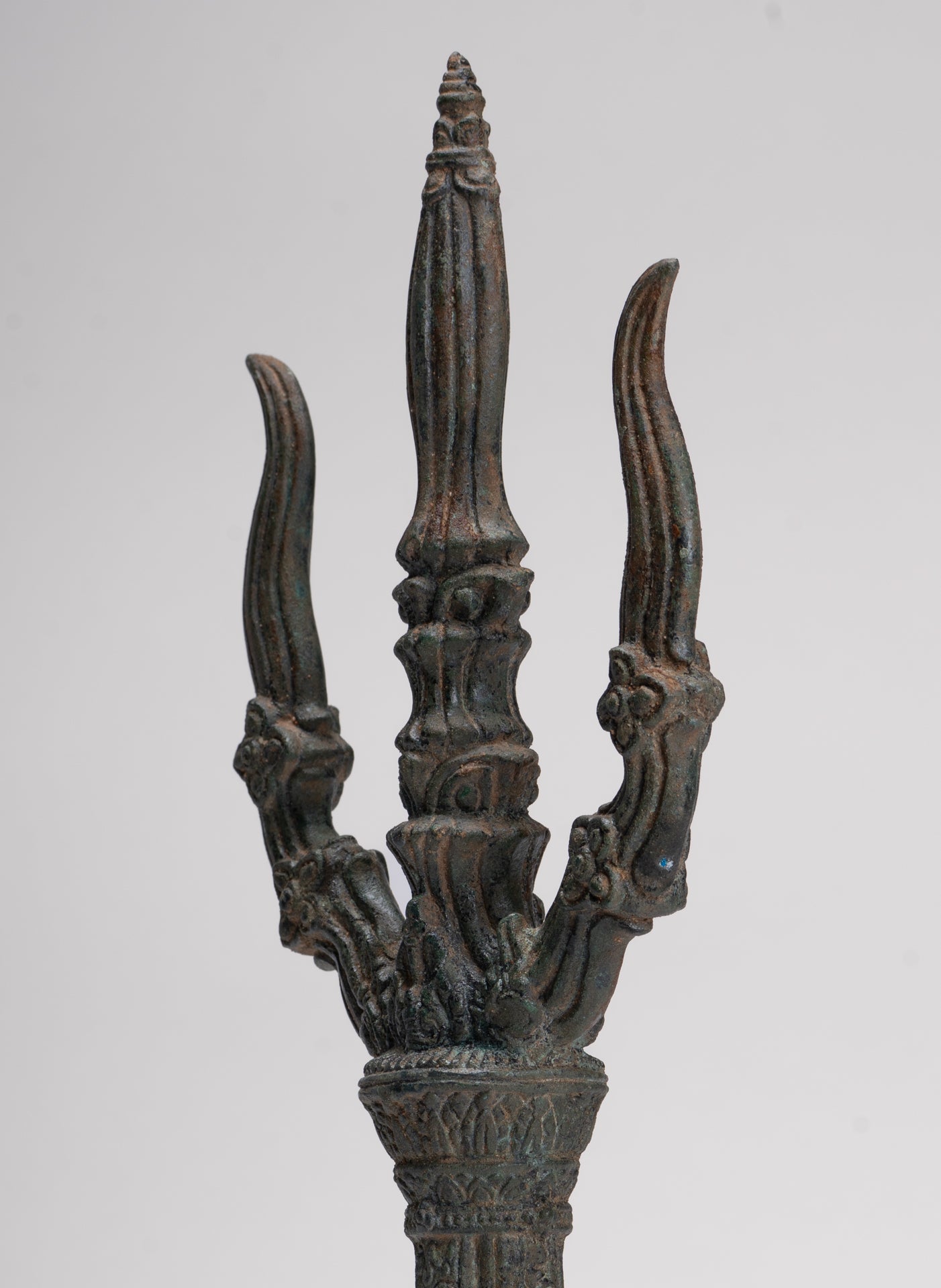 Trident Statue - Antique Khmer Style Bronze Mounted Trident or Trishula Statue - 39cm/16"