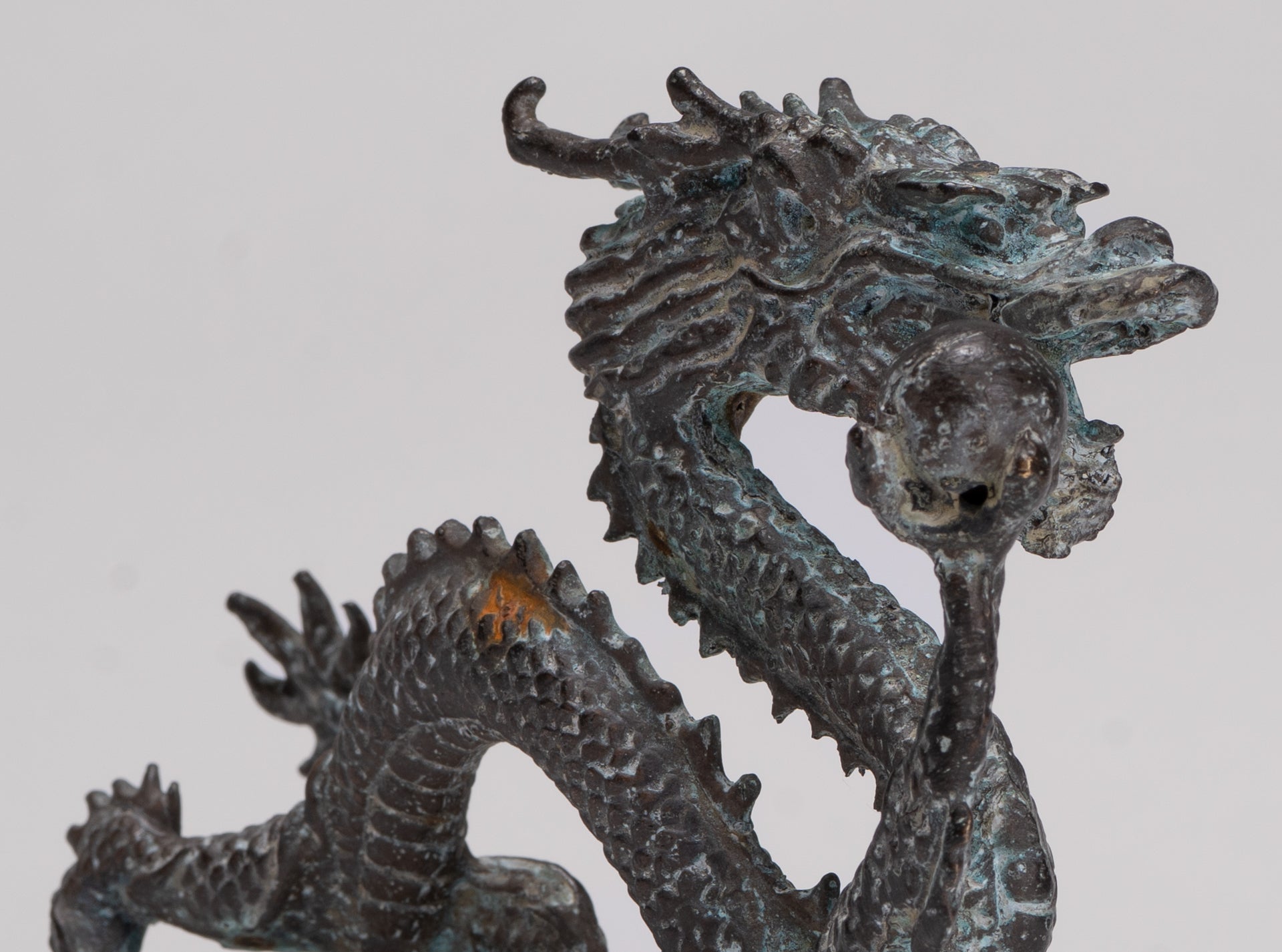Antique Chinese Style Bronze Chinese Dragon Statue - 14cm/6" (Length)