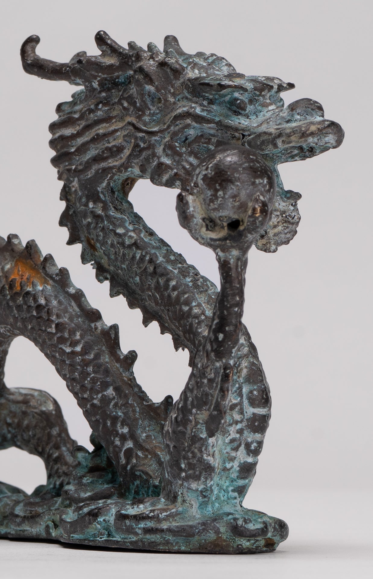 Antique Chinese Style Bronze Chinese Dragon Statue - 14cm/6" (Length)